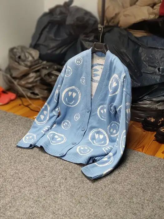 Japanese Brand Vintage 90's blue smiley logos Japanese style Knit Cardigan Size XS / US 0-2 / IT 36-38 - 10 Thumbnail