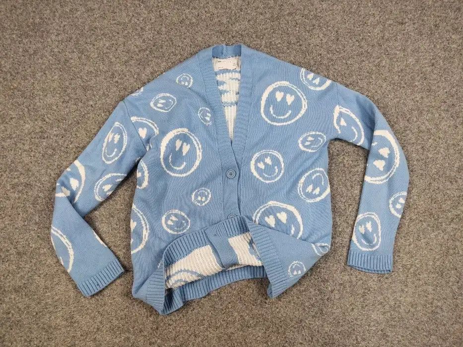 Japanese Brand Vintage 90's blue smiley logos Japanese style Knit Cardigan Size XS / US 0-2 / IT 36-38 - 7 Thumbnail