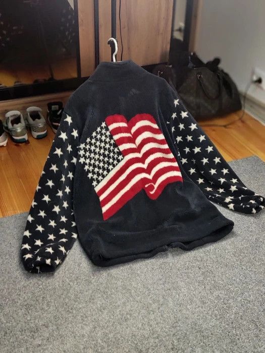 Vintage Vintage 90's Fleece Jacket All Over Logo Flag USA American Size US L / EU 52-54 / 3 - 10 Thumbnail