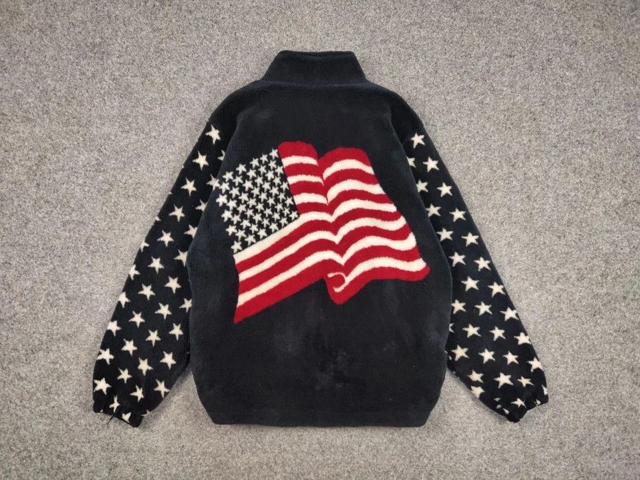 Vintage Vintage 90's Fleece Jacket All Over Logo Flag USA American Size US L / EU 52-54 / 3 - 3 Thumbnail
