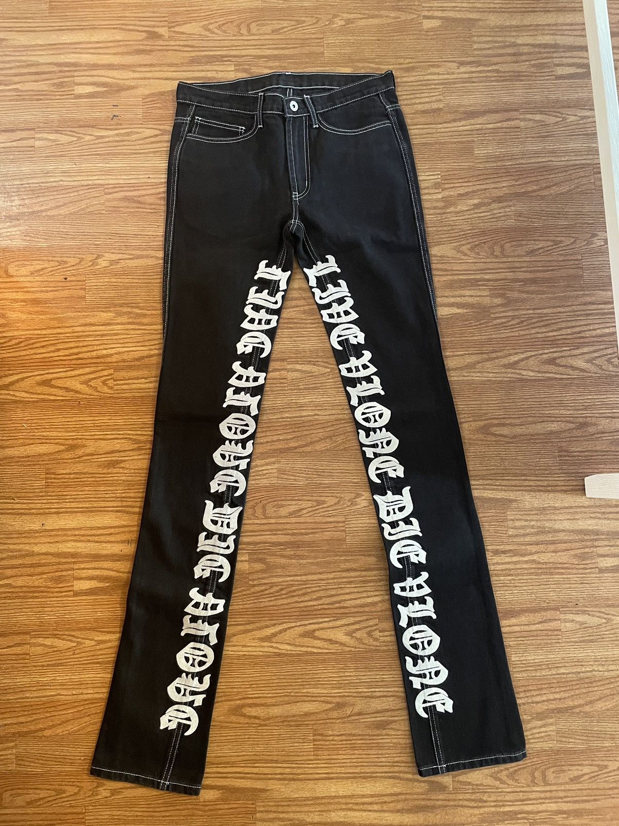 image of Ken Carson x Playboi Carti Vlone Denim Old English Jeans in Black, Men's (Size 30)