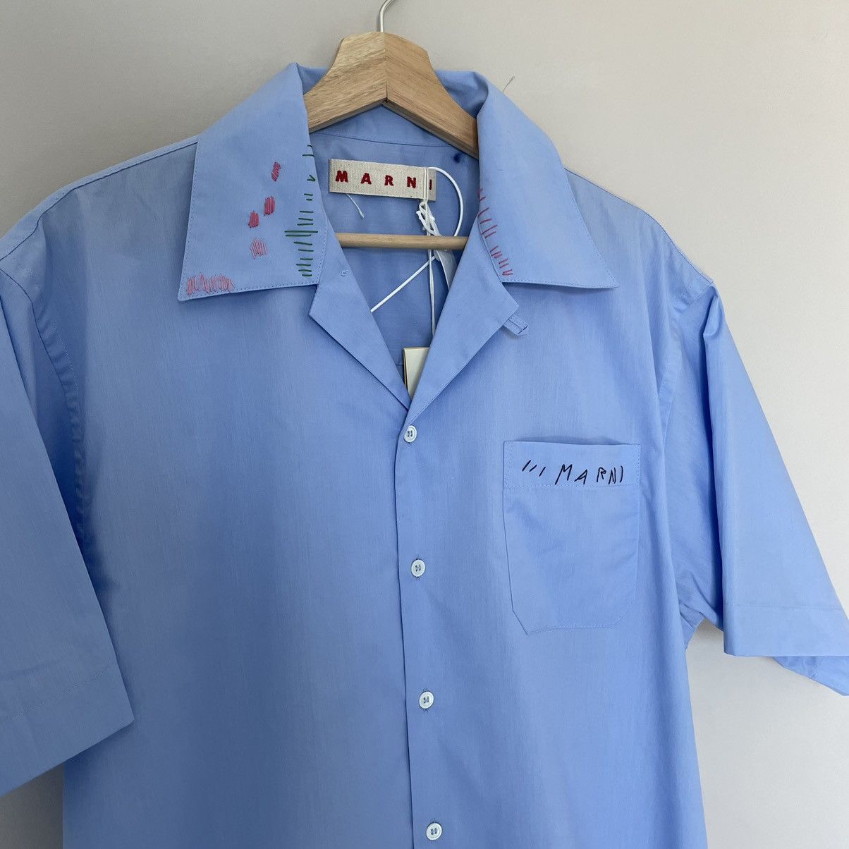 image of Marni Blue Embroidered Shirt, Men's (Size Medium)