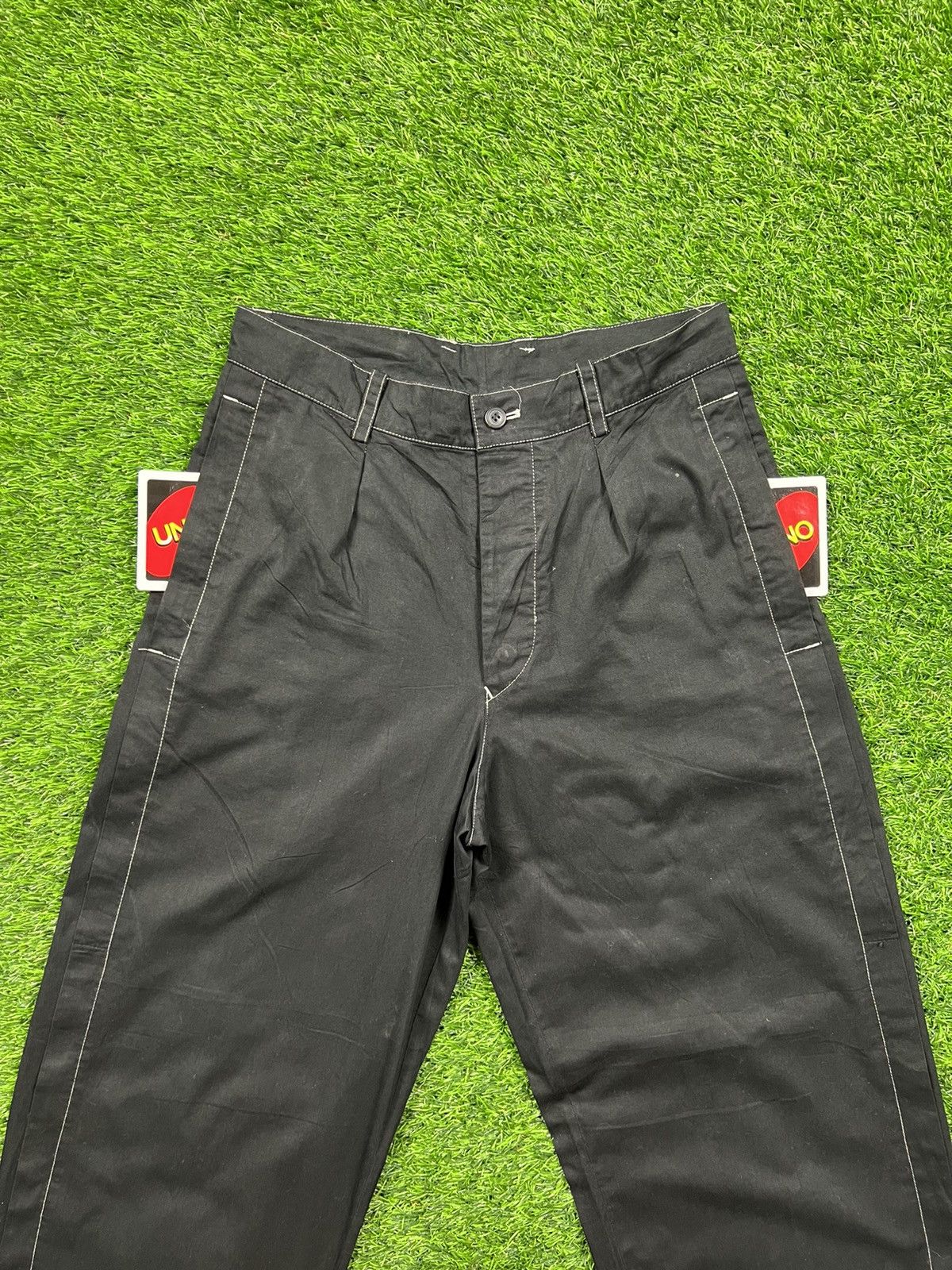 Designer (J279) issey miyake men - black trouser with white stitch Size US 30 / EU 46 - 2 Thumbnail