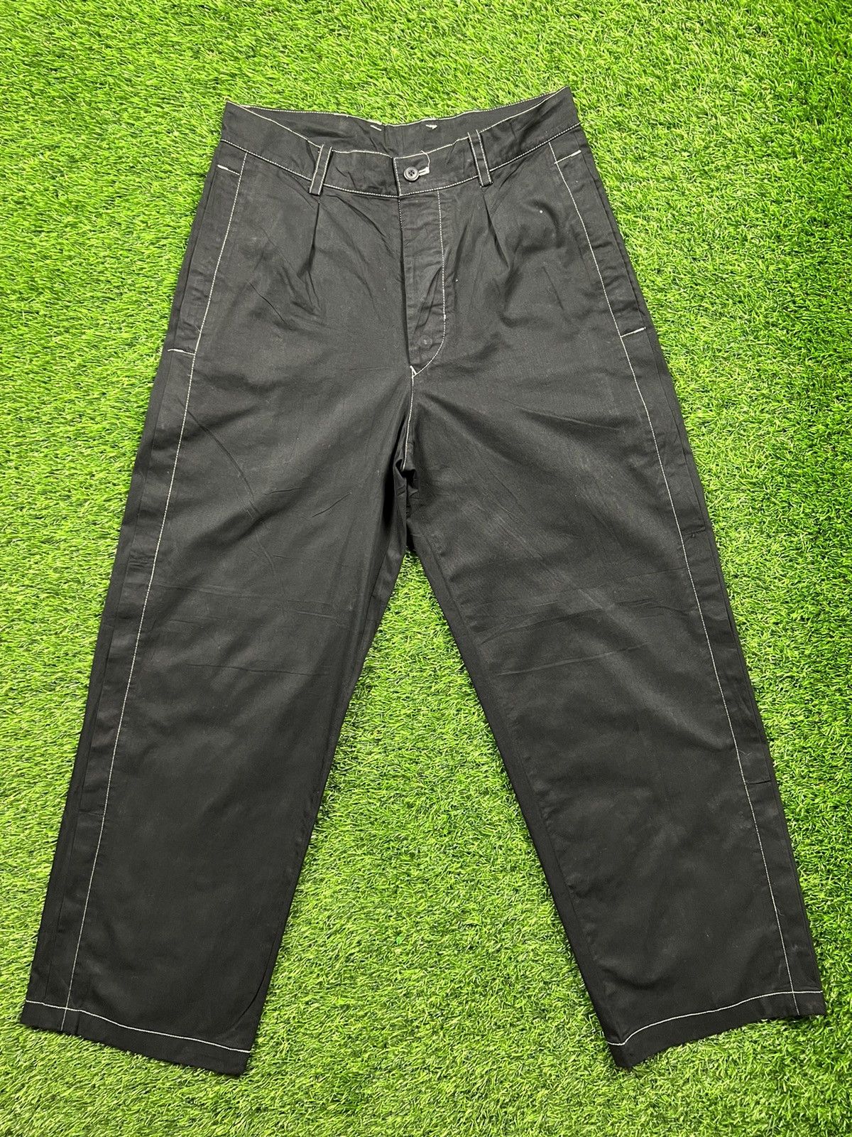Designer (J279) issey miyake men - black trouser with white stitch Size US 30 / EU 46 - 1 Thumbnail