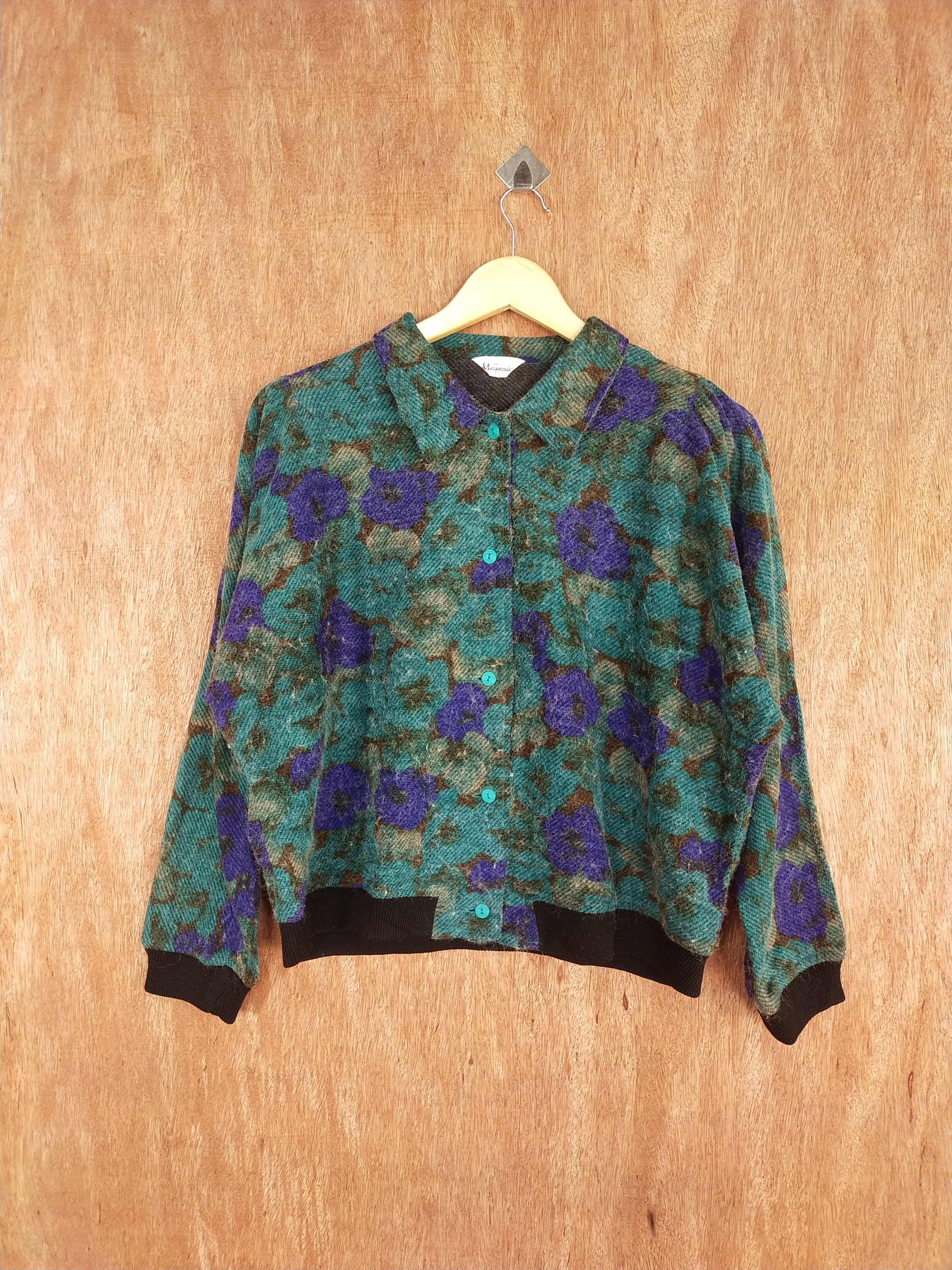 Vintage Masquerade dark green mohair cardigan Knitwear #S104 Size L / US 10 / IT 46 - 1 Thumbnail