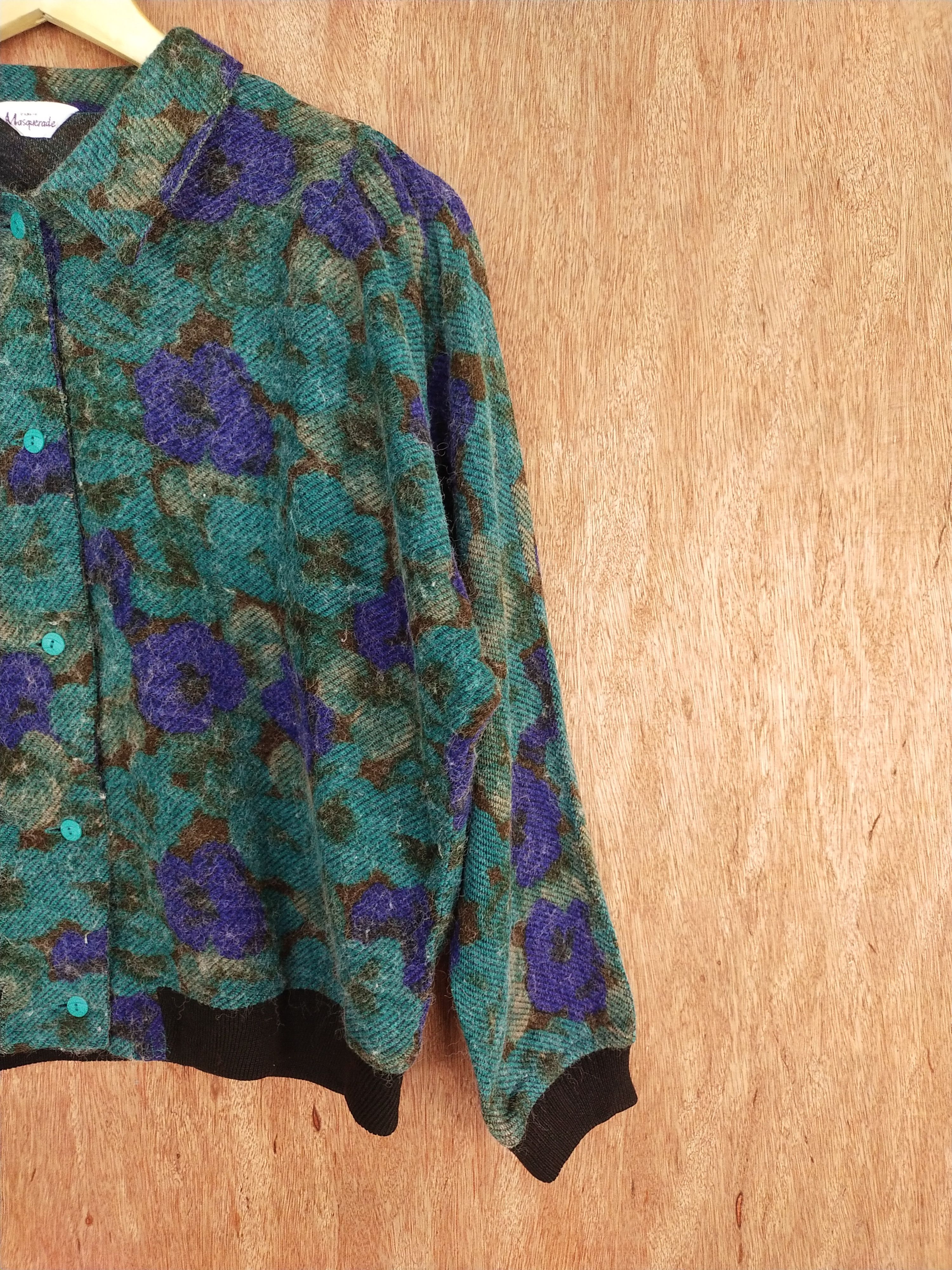 Vintage Masquerade dark green mohair cardigan Knitwear #S104 Size L / US 10 / IT 46 - 3 Thumbnail