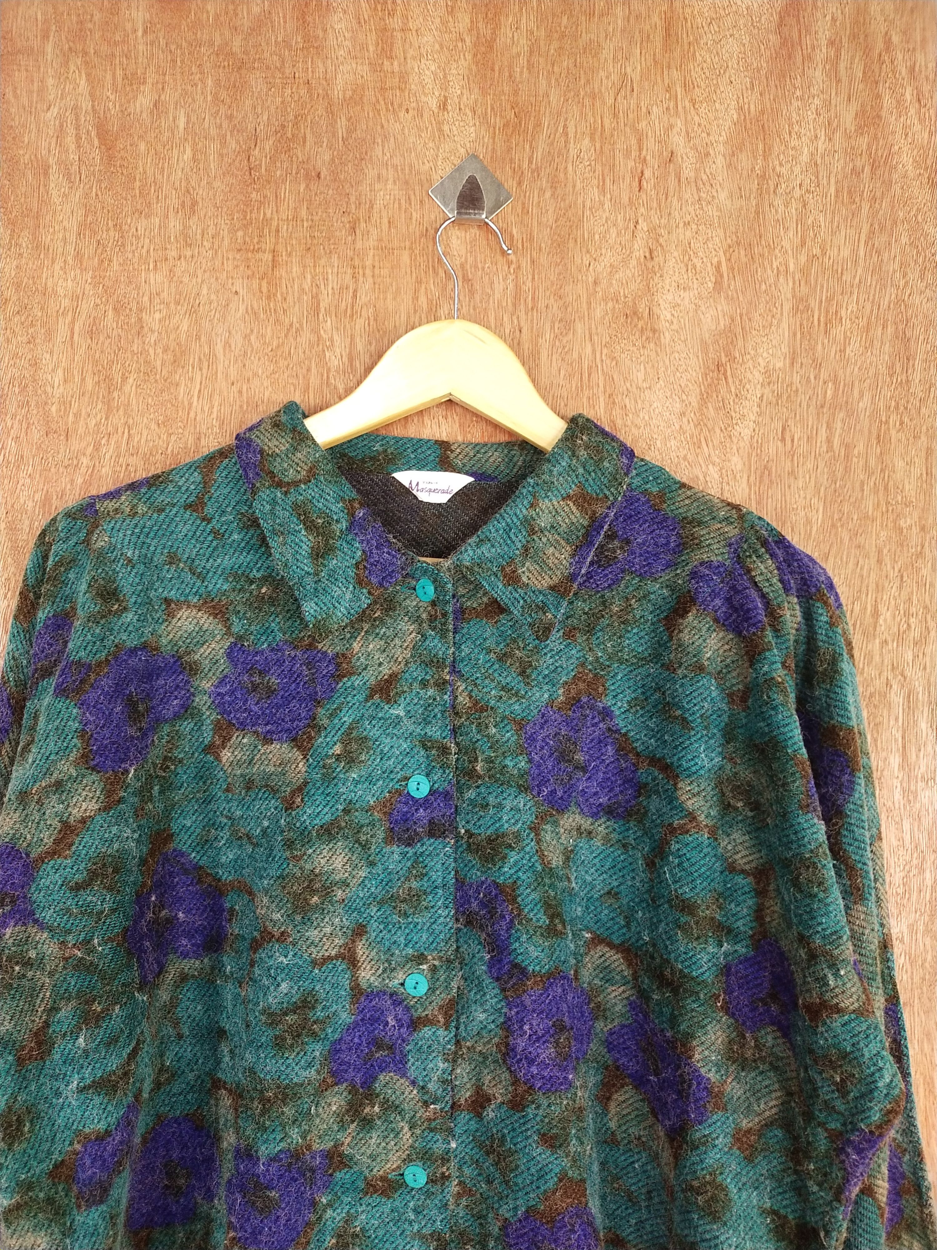 Vintage Masquerade dark green mohair cardigan Knitwear #S104 Size L / US 10 / IT 46 - 2 Thumbnail