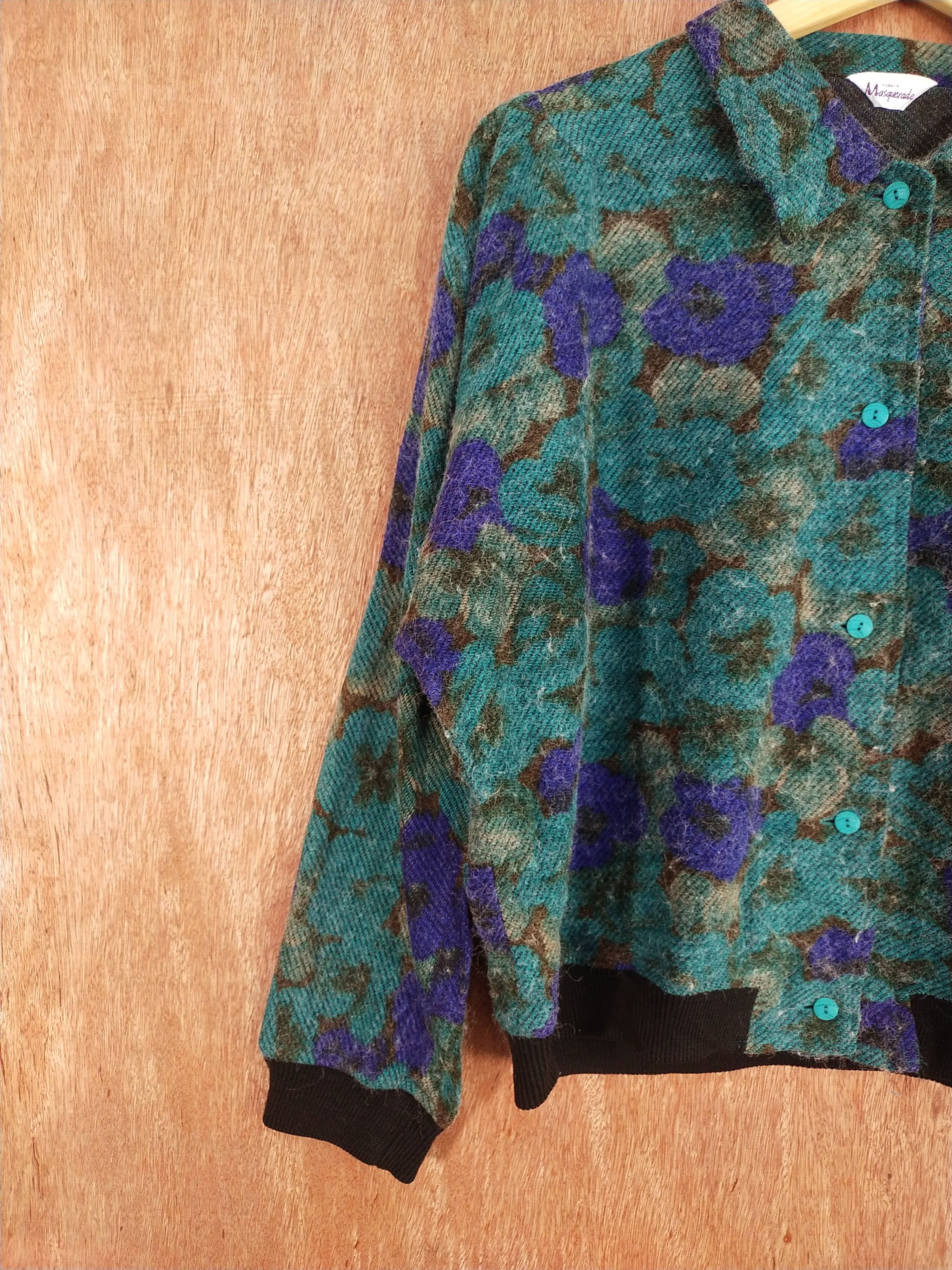 Vintage Masquerade dark green mohair cardigan Knitwear #S104 Size L / US 10 / IT 46 - 4 Thumbnail