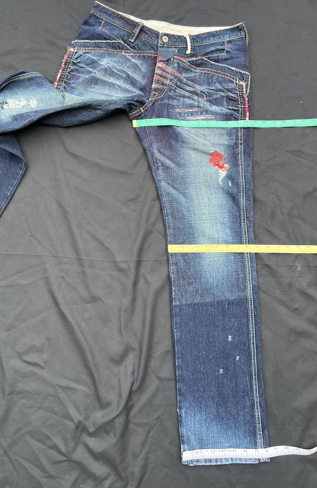 Marithe + Francois Girbaud Vintage MFG Rips Distressed Denim Contrast Colour Jeans Size US 32 / EU 48 - 3 Thumbnail