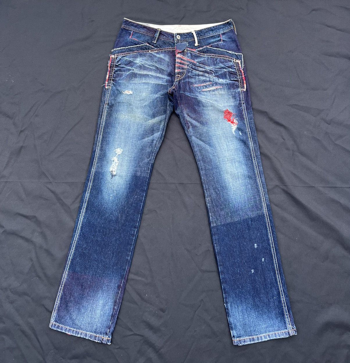 Marithe + Francois Girbaud Vintage MFG Rips Distressed Denim Contrast Colour Jeans Size US 32 / EU 48 - 1 Thumbnail