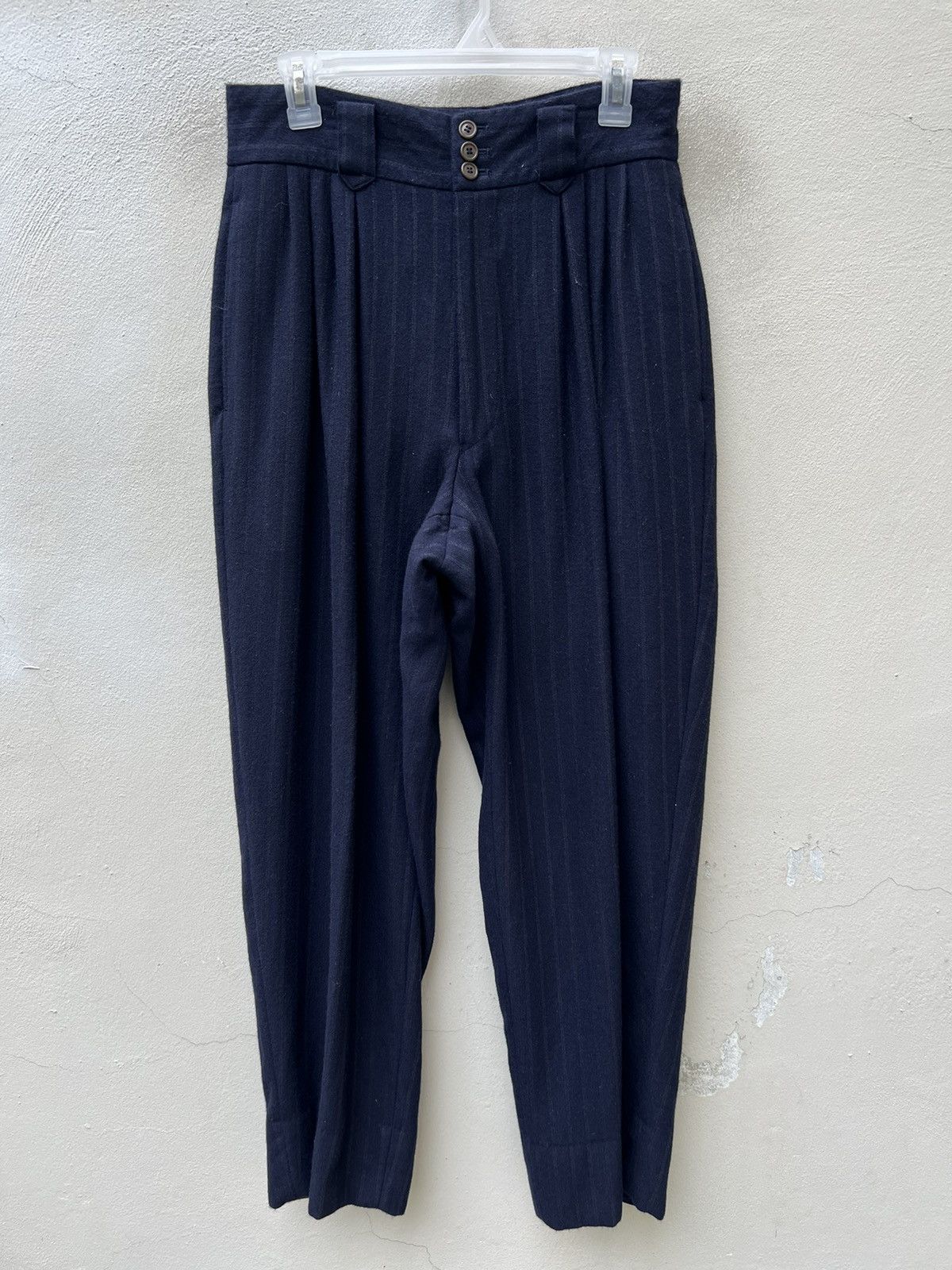 Issey Miyake 90s OLIVIER MASSUGER Paris High Waist Stripes Baggy Trouser Size US 29 - 1 Thumbnail