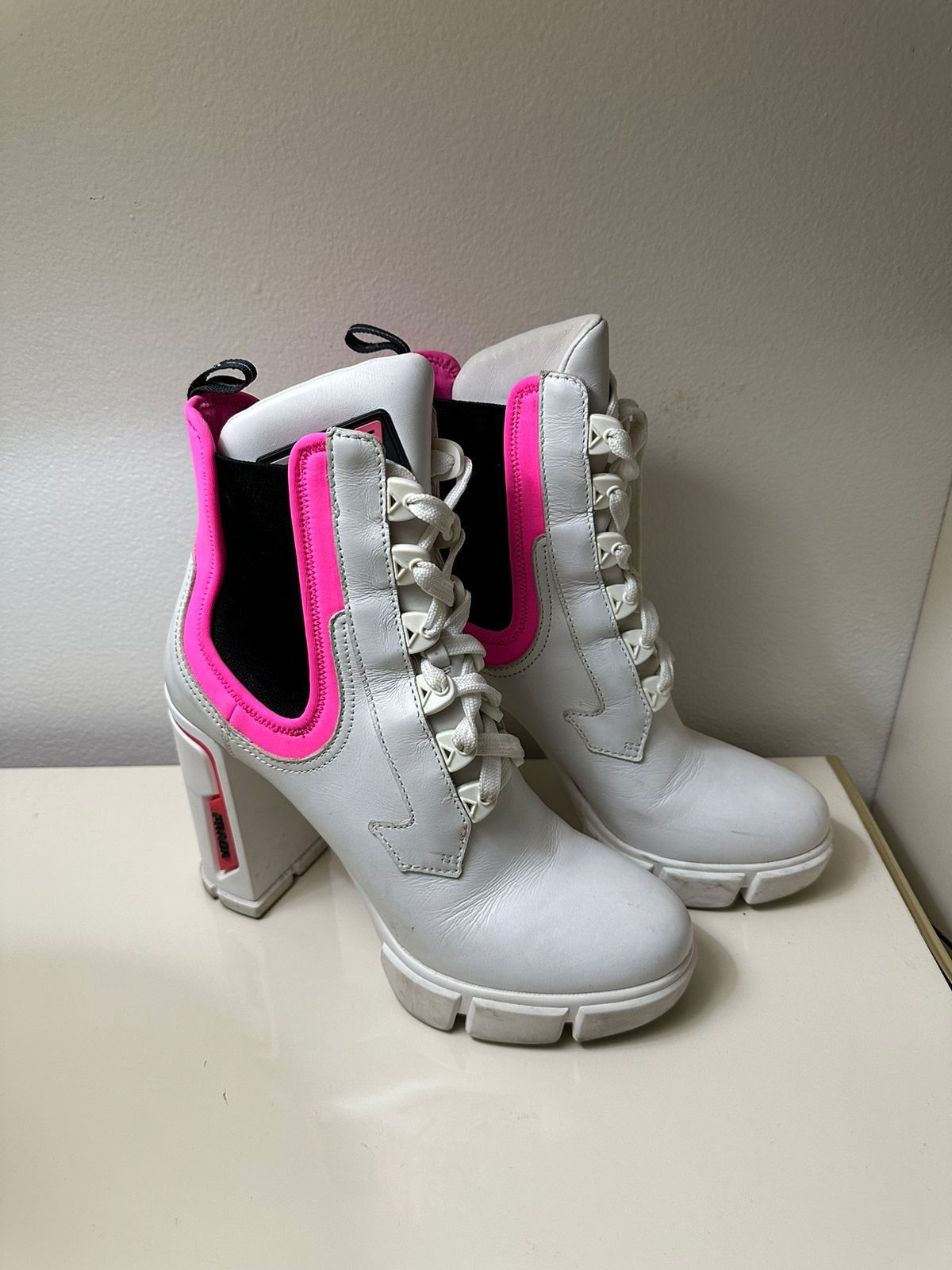 Prada Prada Heeled Lace-Up Biker Monolith Boots Size US 9.5 / IT 39.5 - 1 Thumbnail