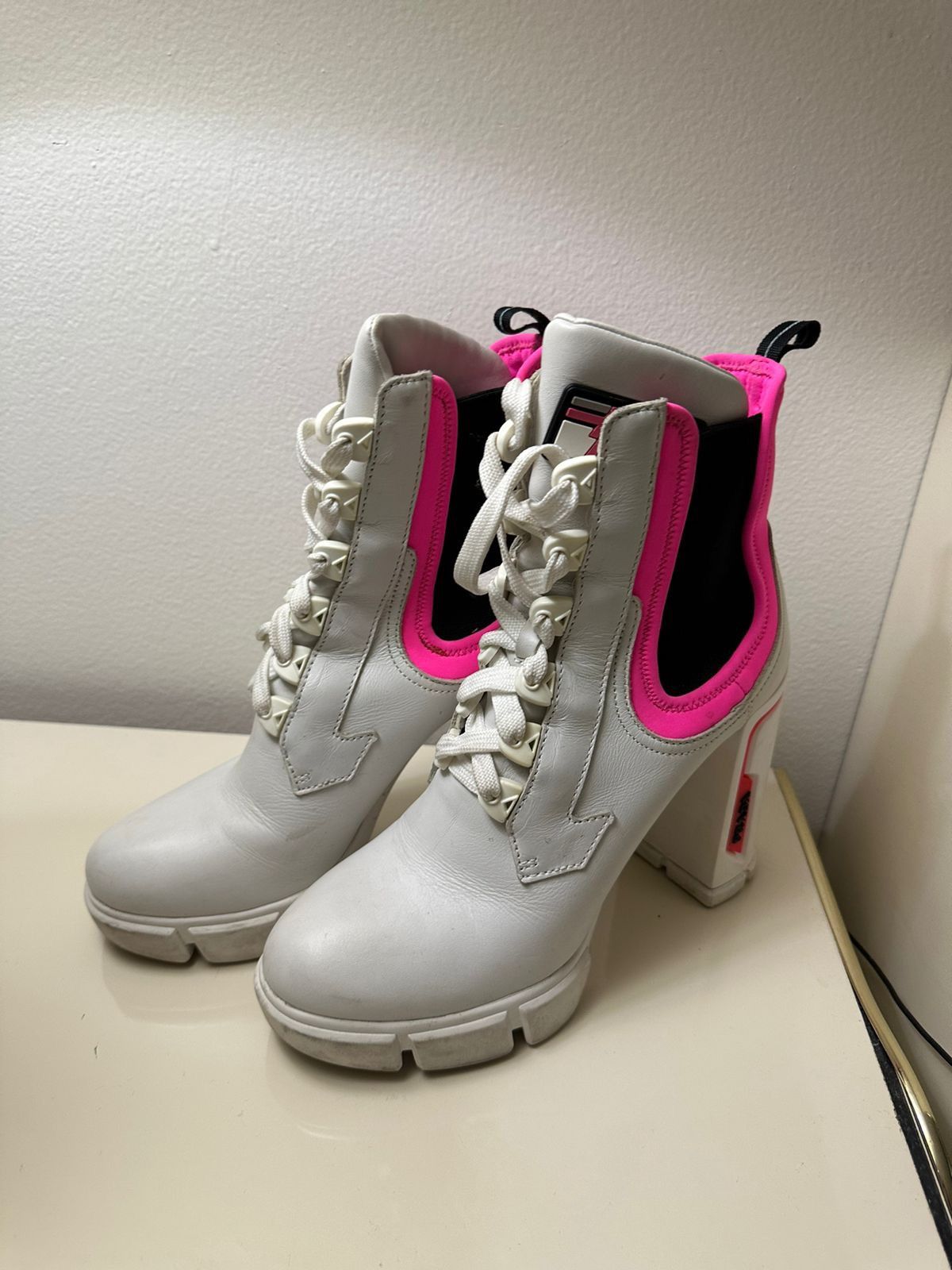 Prada Prada Heeled Lace-Up Biker Monolith Boots Size US 9.5 / IT 39.5 - 3 Thumbnail
