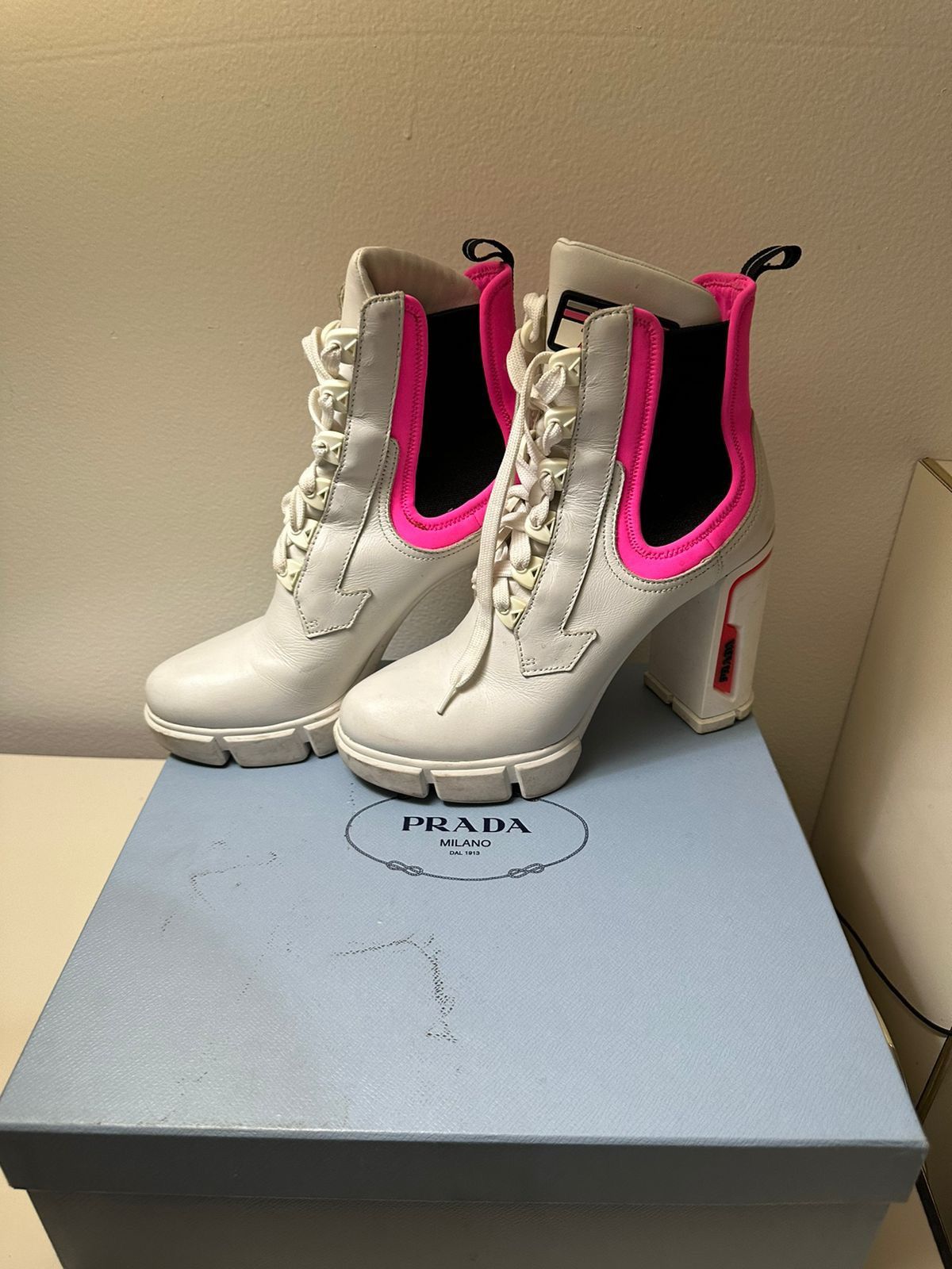 Prada Prada Heeled Lace-Up Biker Monolith Boots Size US 9.5 / IT 39.5 - 5 Thumbnail