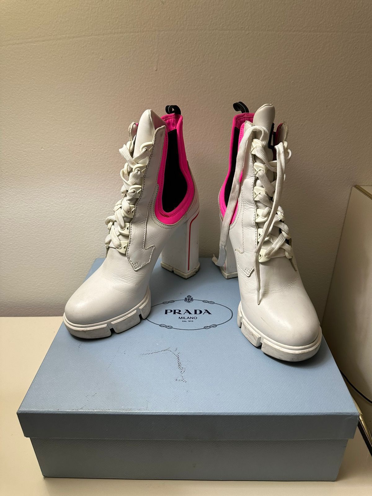 Prada Prada Heeled Lace-Up Biker Monolith Boots Size US 9.5 / IT 39.5 - 4 Thumbnail