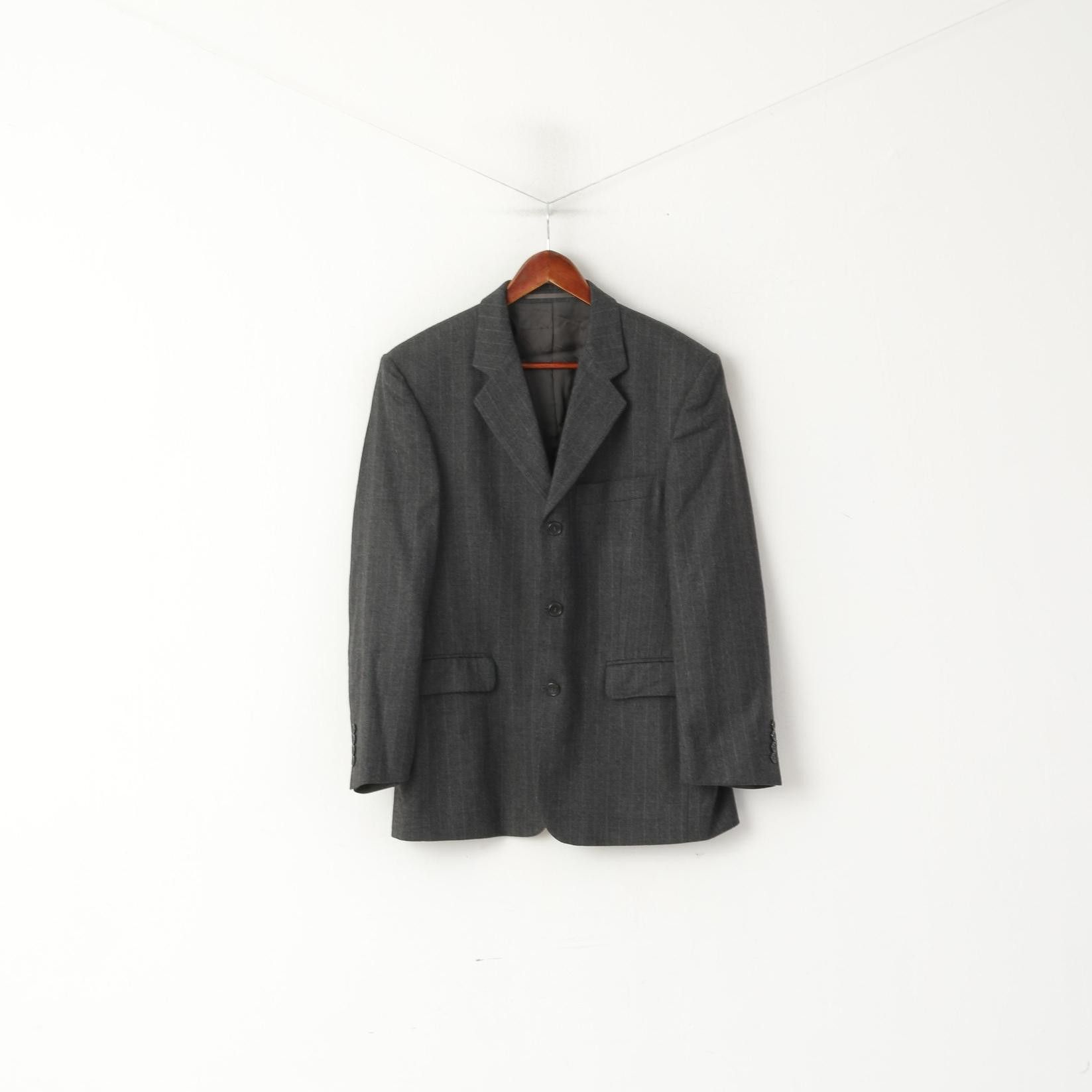 Pierre Cardin Pierre Cardin Men 50 40 Blazer Gray Striped Wool 6965 Size 40R - 2 Thumbnail