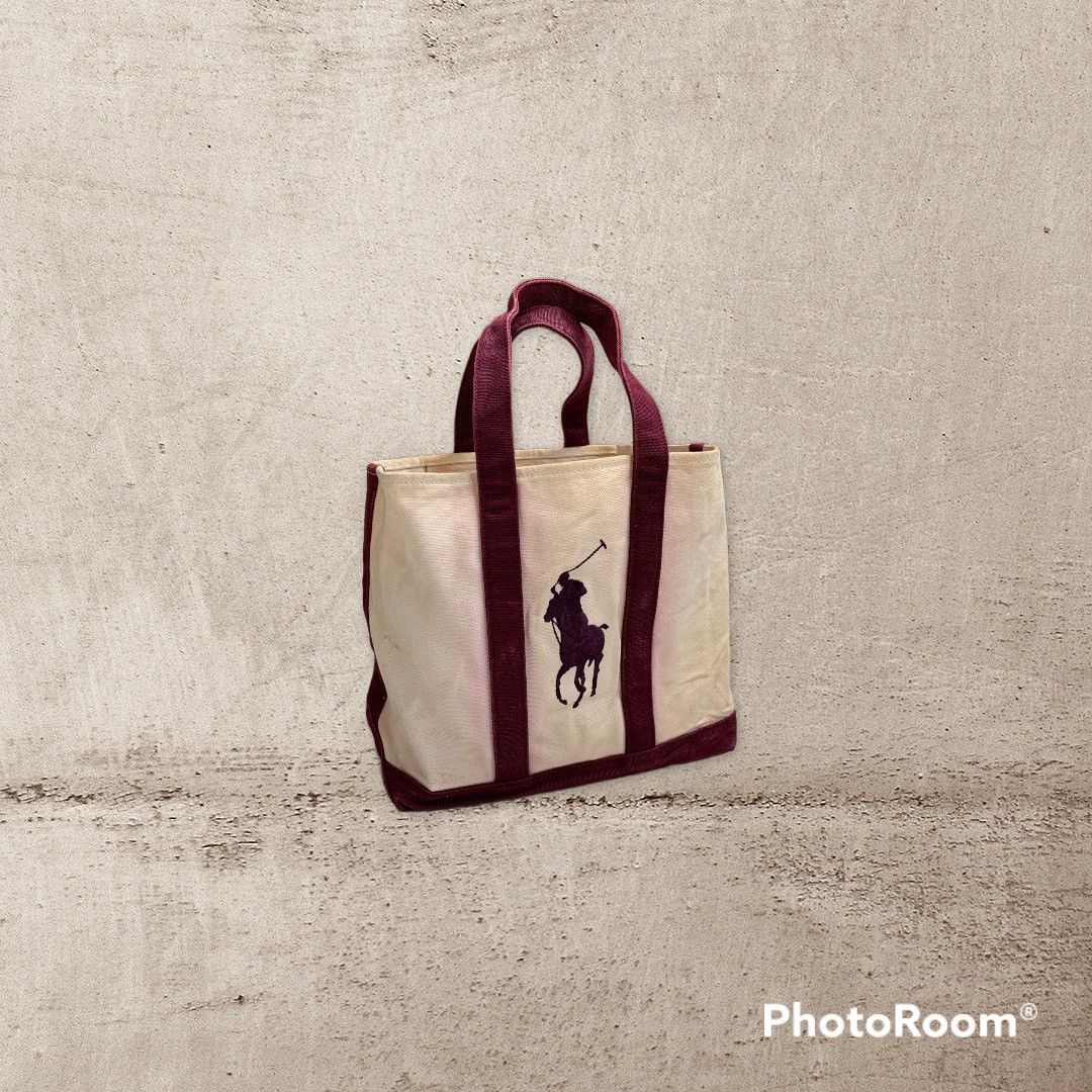 Polo Ralph Lauren POLO RALPH LAUREN TOTEBAG CANVAS WHITE-MAROON Size ONE SIZE - 2 Thumbnail