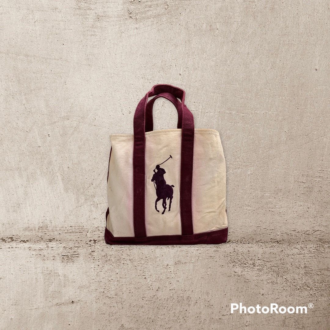 image of Polo Ralph Laurent Totebag Canvas White-Maroon in Maroon White, Men's