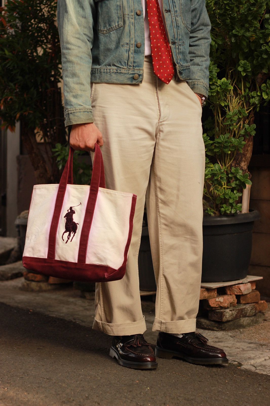 Polo Ralph Lauren POLO RALPH LAUREN TOTEBAG CANVAS WHITE-MAROON Size ONE SIZE - 8 Thumbnail