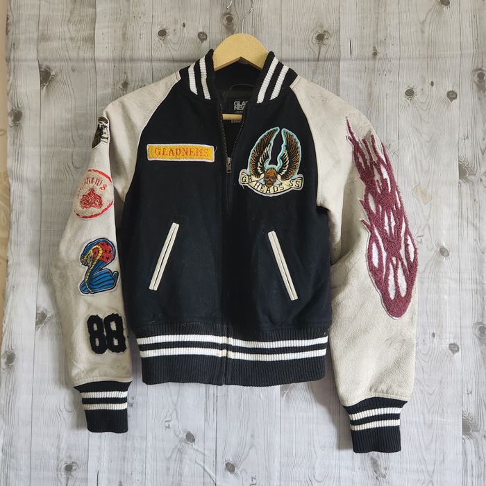 Leather Jacket Vintage Gladnews Varsity GR Jacket Leather | Grailed