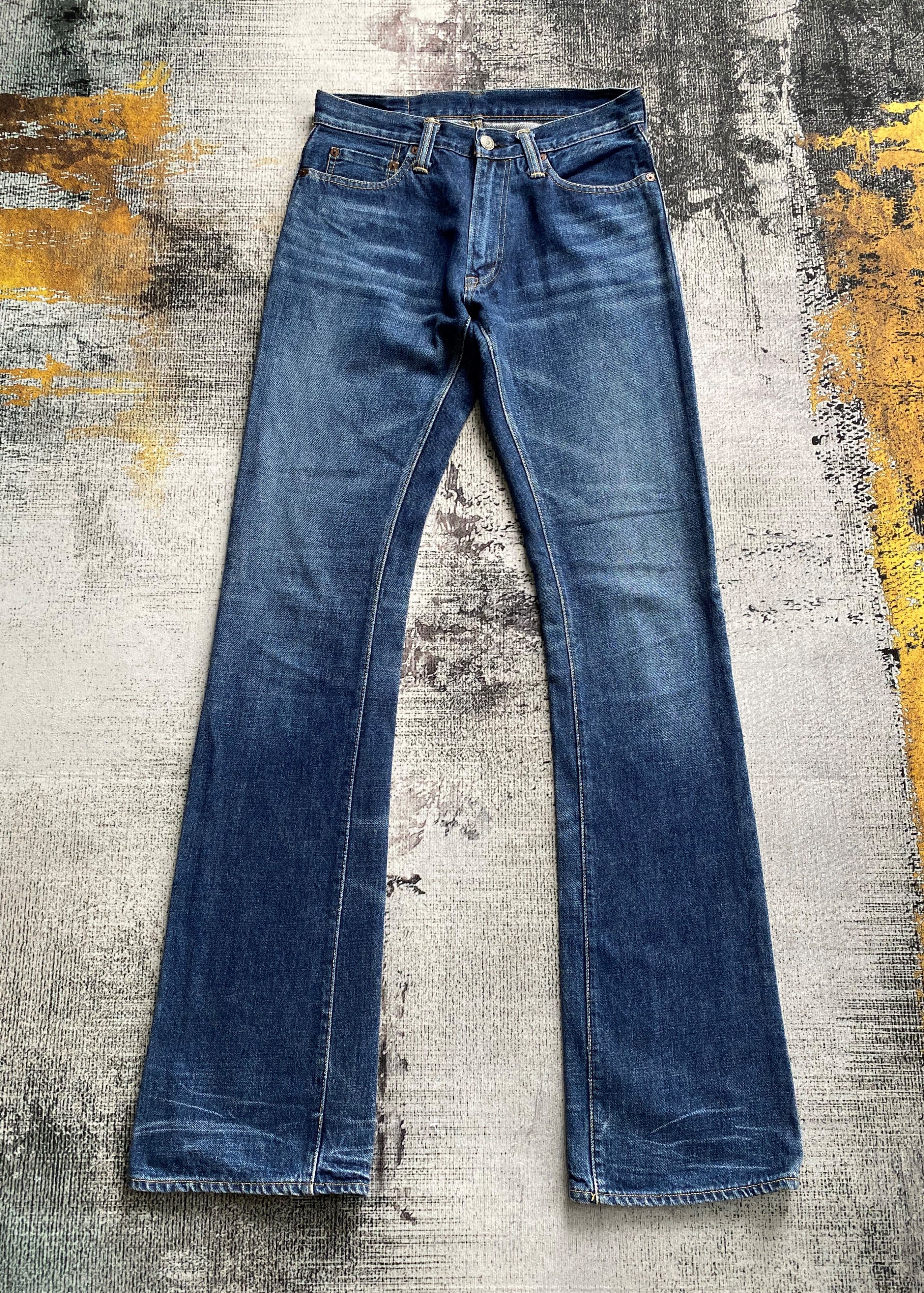 image of Vintage Skull Jeans By Alchemist Slim Flare Punk Jeans in Light Blue Washed, Men's (Size 29)