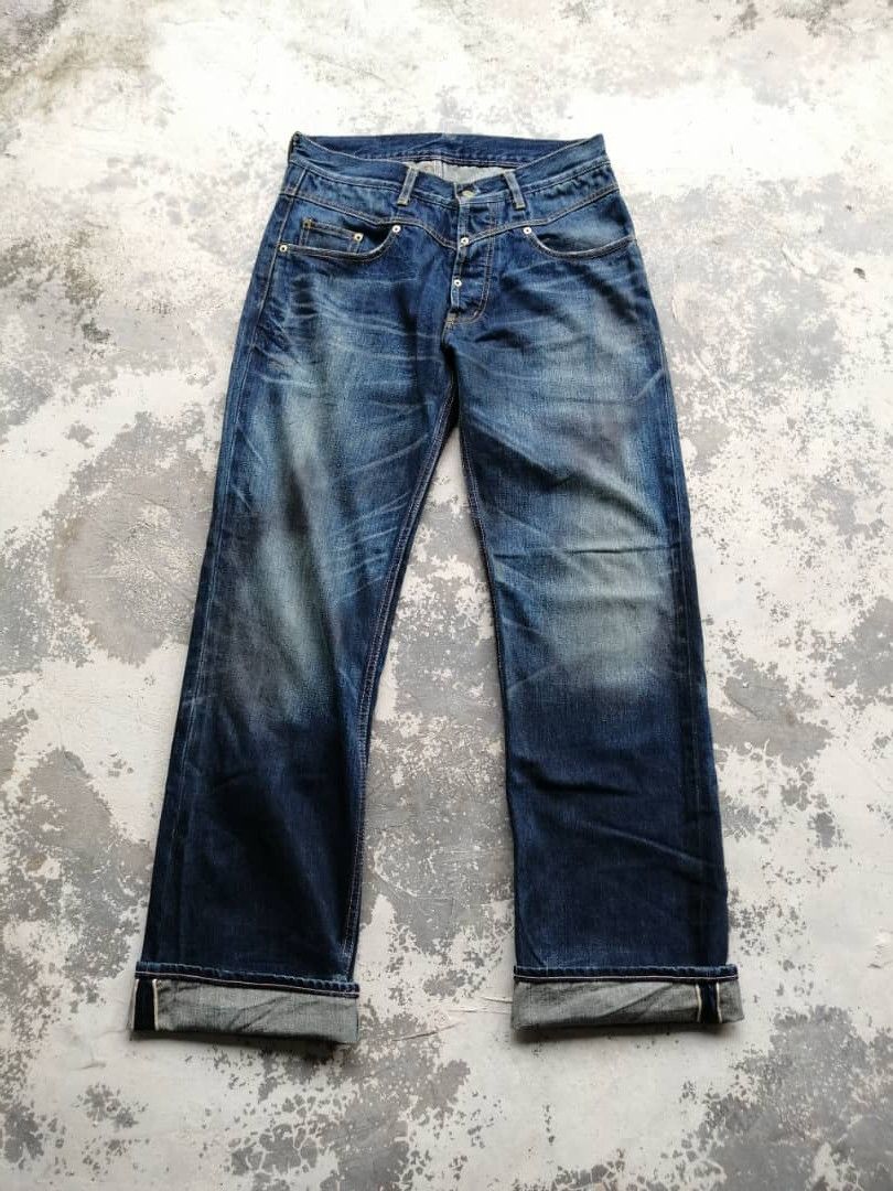 Japanese Brand RARE🔥Faded Wash Dirty Whisker Gang Sterrville Redline Jeans Size US 32 / EU 48 - 3 Thumbnail