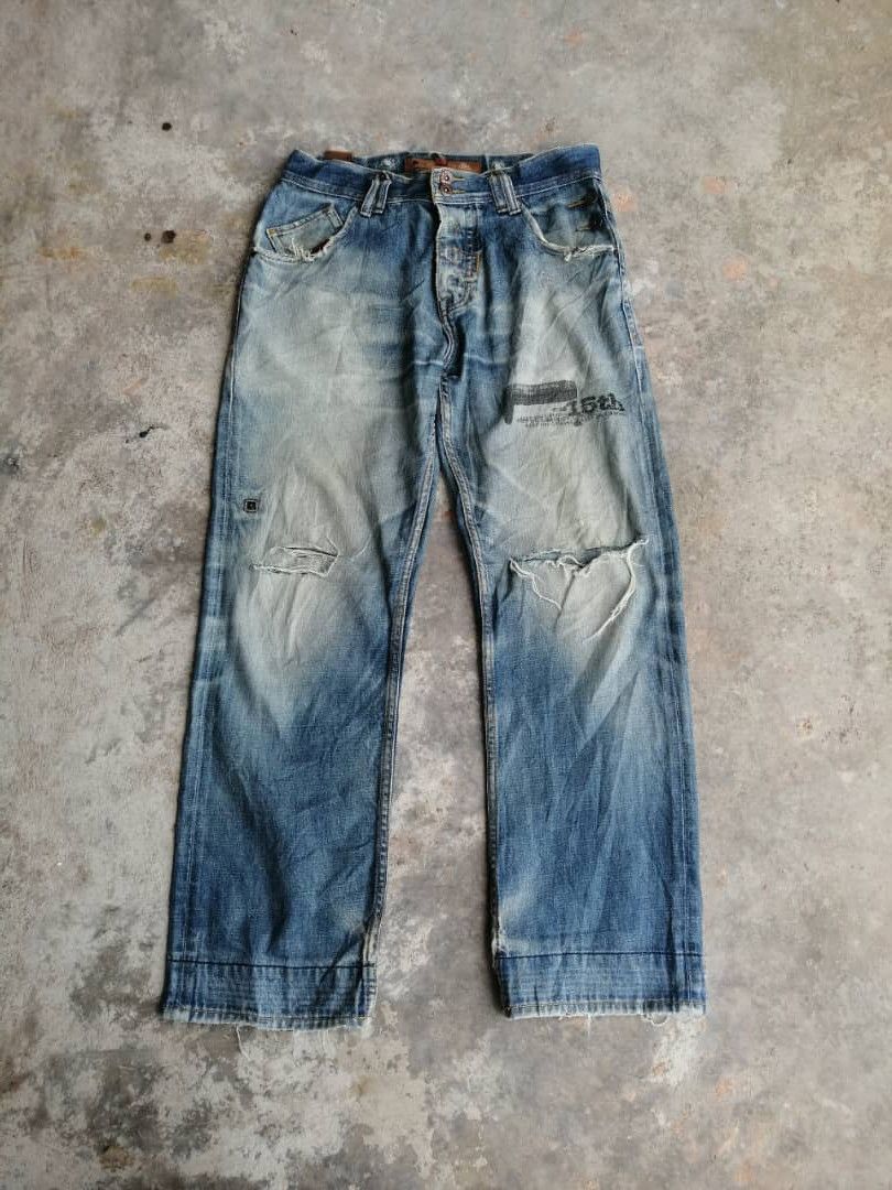 Other Faded Wash The Denim Factory Distressed Denim Jeans Size US 34 / EU 50 - 1 Thumbnail