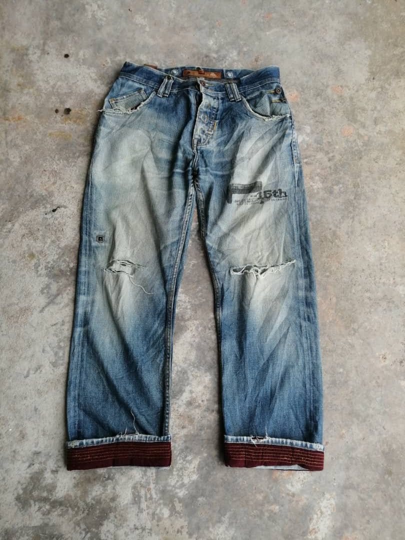 Other Faded Wash The Denim Factory Distressed Denim Jeans Size US 34 / EU 50 - 2 Thumbnail