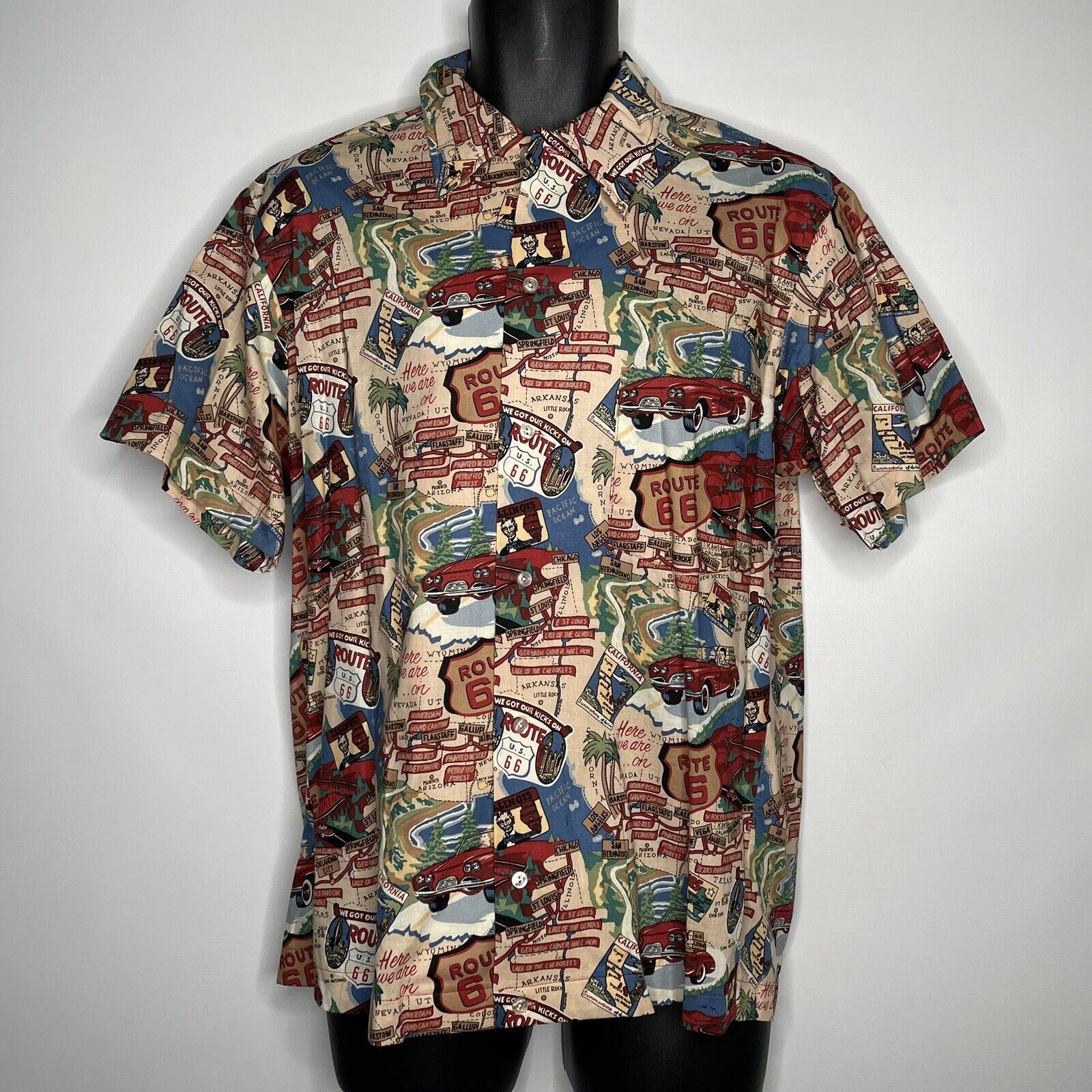 Vintage 90s Cruisin USA Retro Route 66 Map Print Button Up Shirt | Grailed