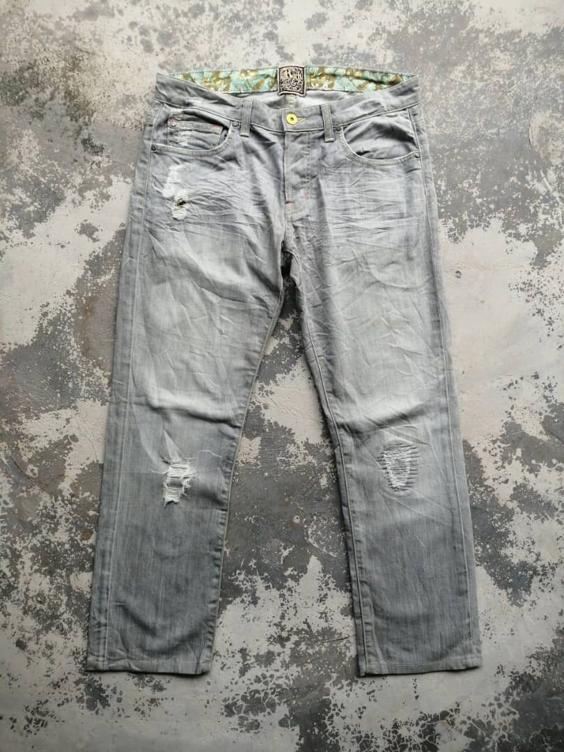 image of Distressed Denim Distress Rich And Skinny Patchwork Jeans, Men's (Size 32)