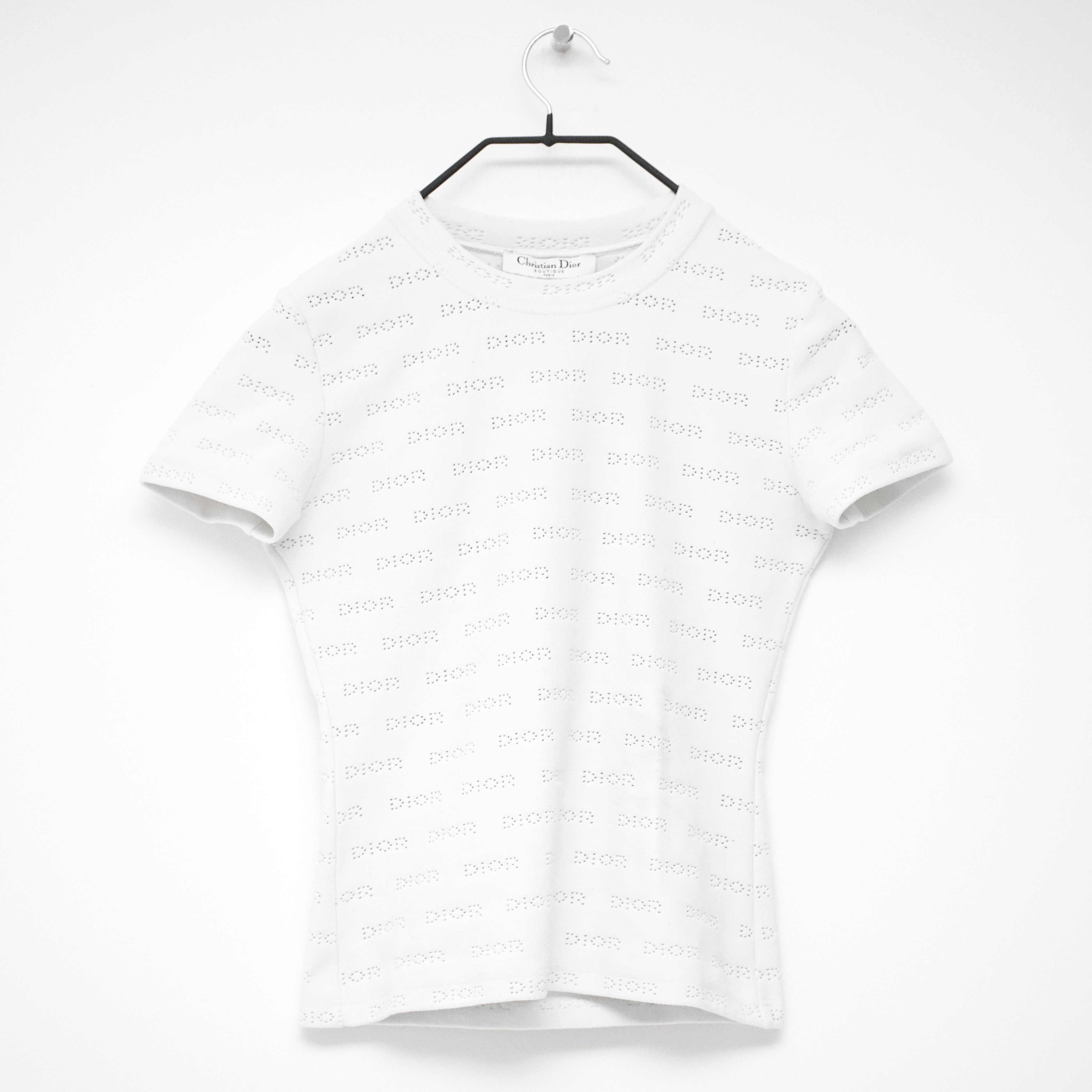 Image of Dior S/s 2002 Perforated Logo Top in White, Women's (Size Small)