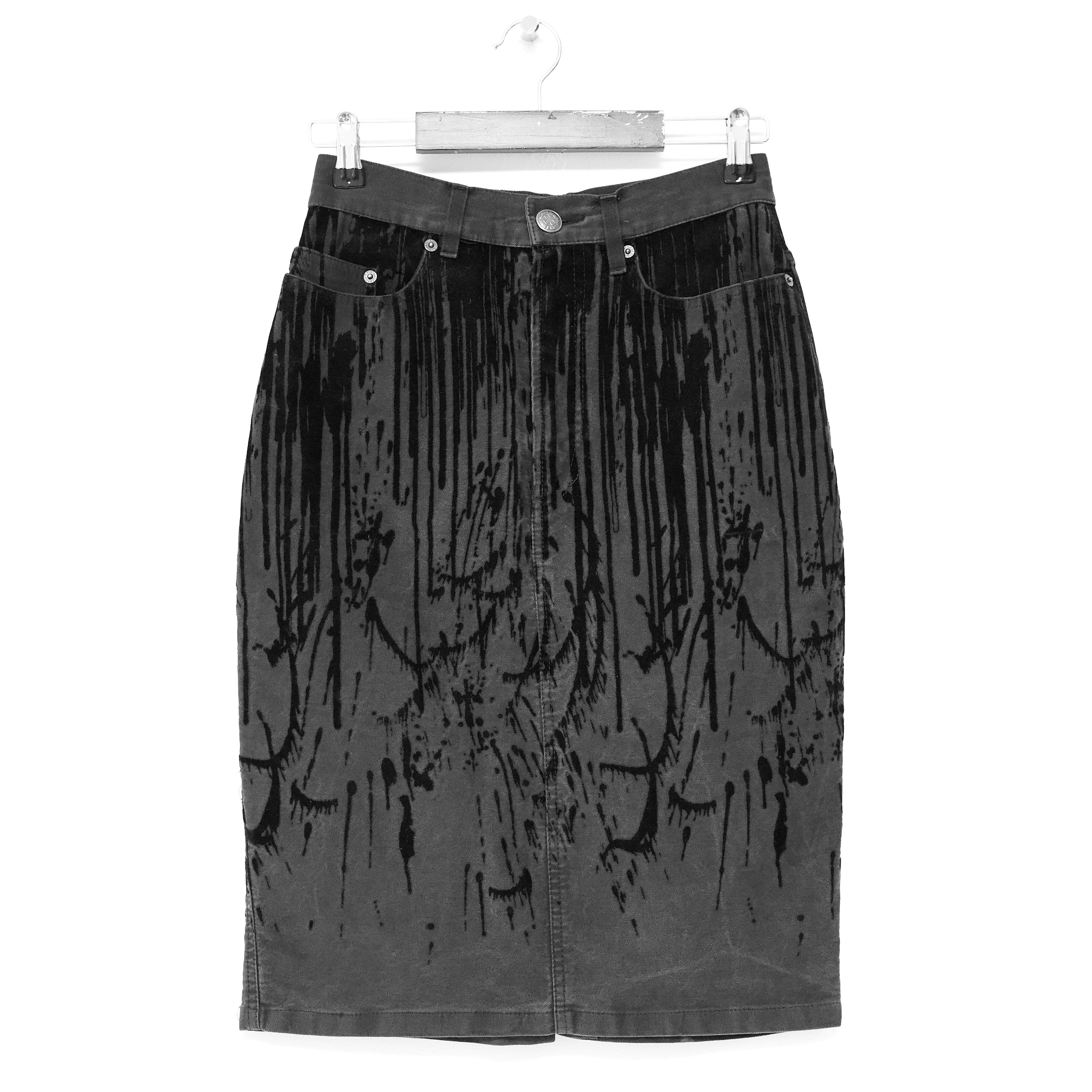 image of Jean Paul Gaultier F/w 1998 Velvet Blood Drip Midi Skirt in Black, Women's (Size 27)