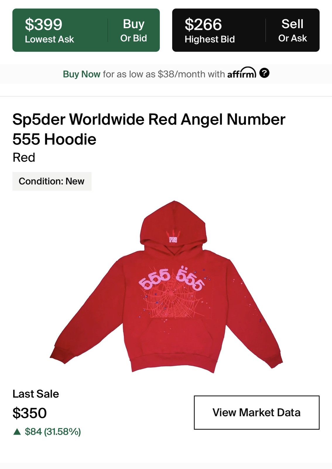 Spider Worldwide Sp5der Worldwide Red Angel Number 555 Hoodie Red Spider