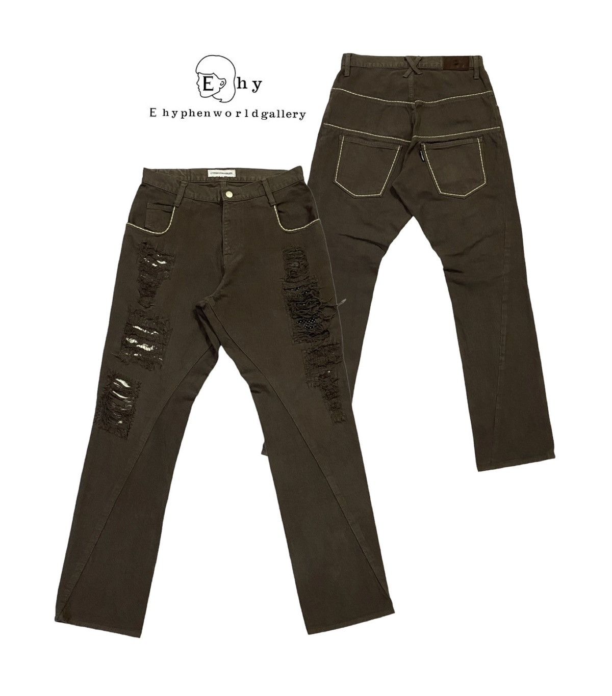 Japanese Brand E HYPHEN WORLDGALLERY RIPPED DISTRESSED DENIM PANTS Size US 30 / EU 46 - 1 Thumbnail