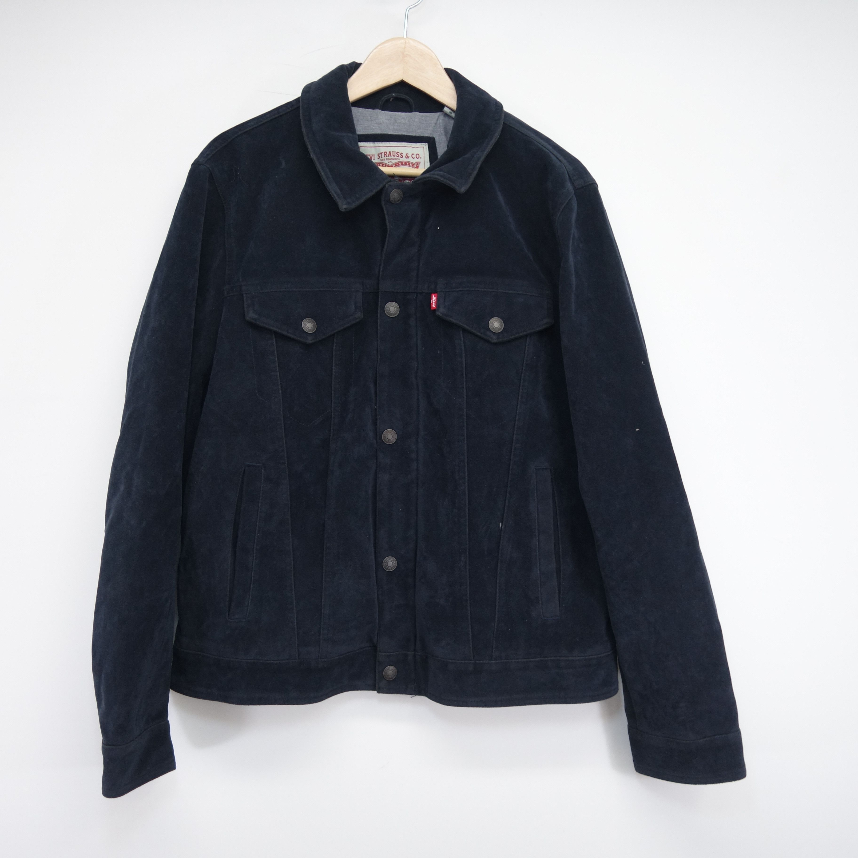 Faux Suede 72334 Navy Classic Trucker Denim Jean Jacket M