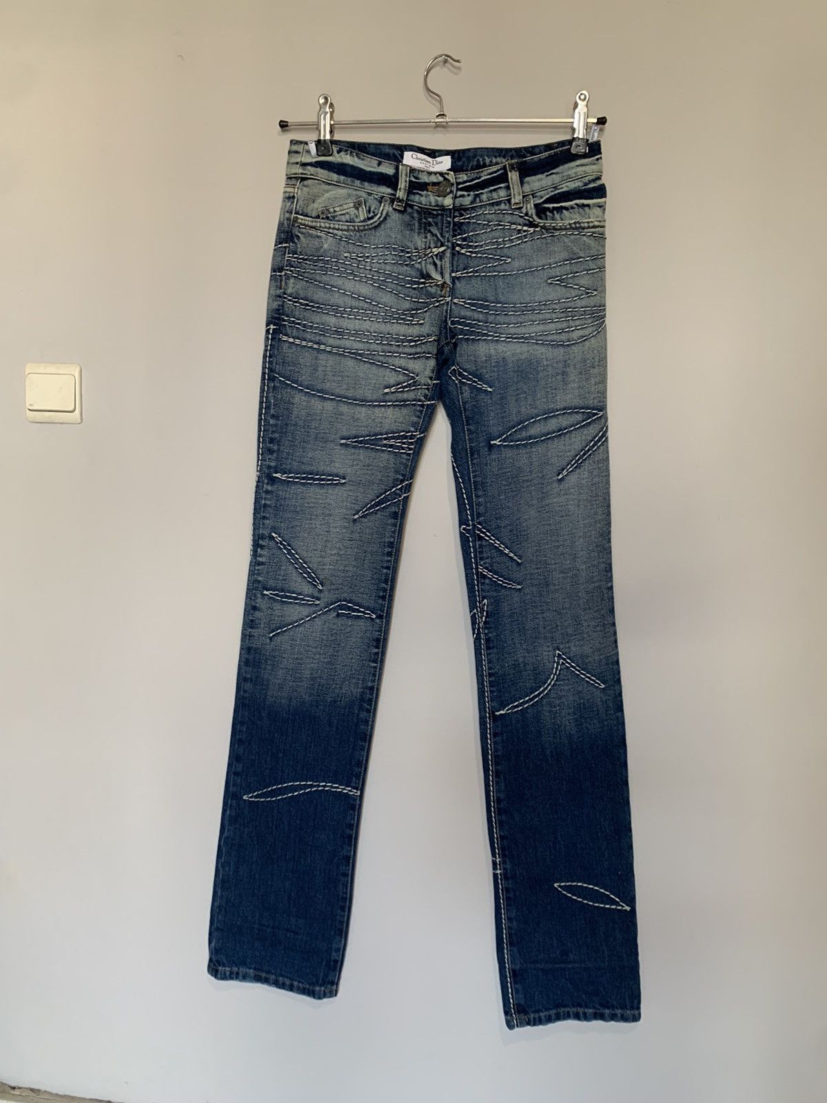 image of Christian Dior John Galliano Era 00’S Scribble Thread Jeans in Blue, Men's (Size 38)