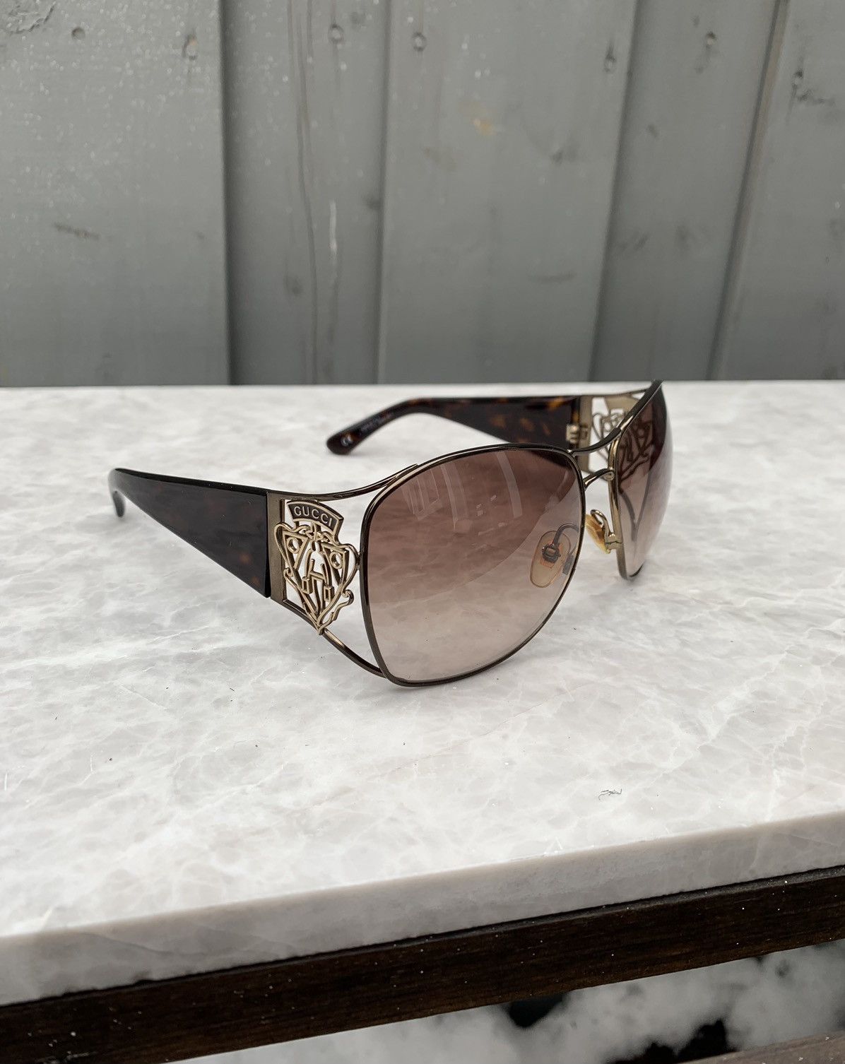 Gucci × Vintage 2000s Gucci Bellboy Logo Metal Sunglasses Y2K Oversized OS Size ONE SIZE - 1 Thumbnail