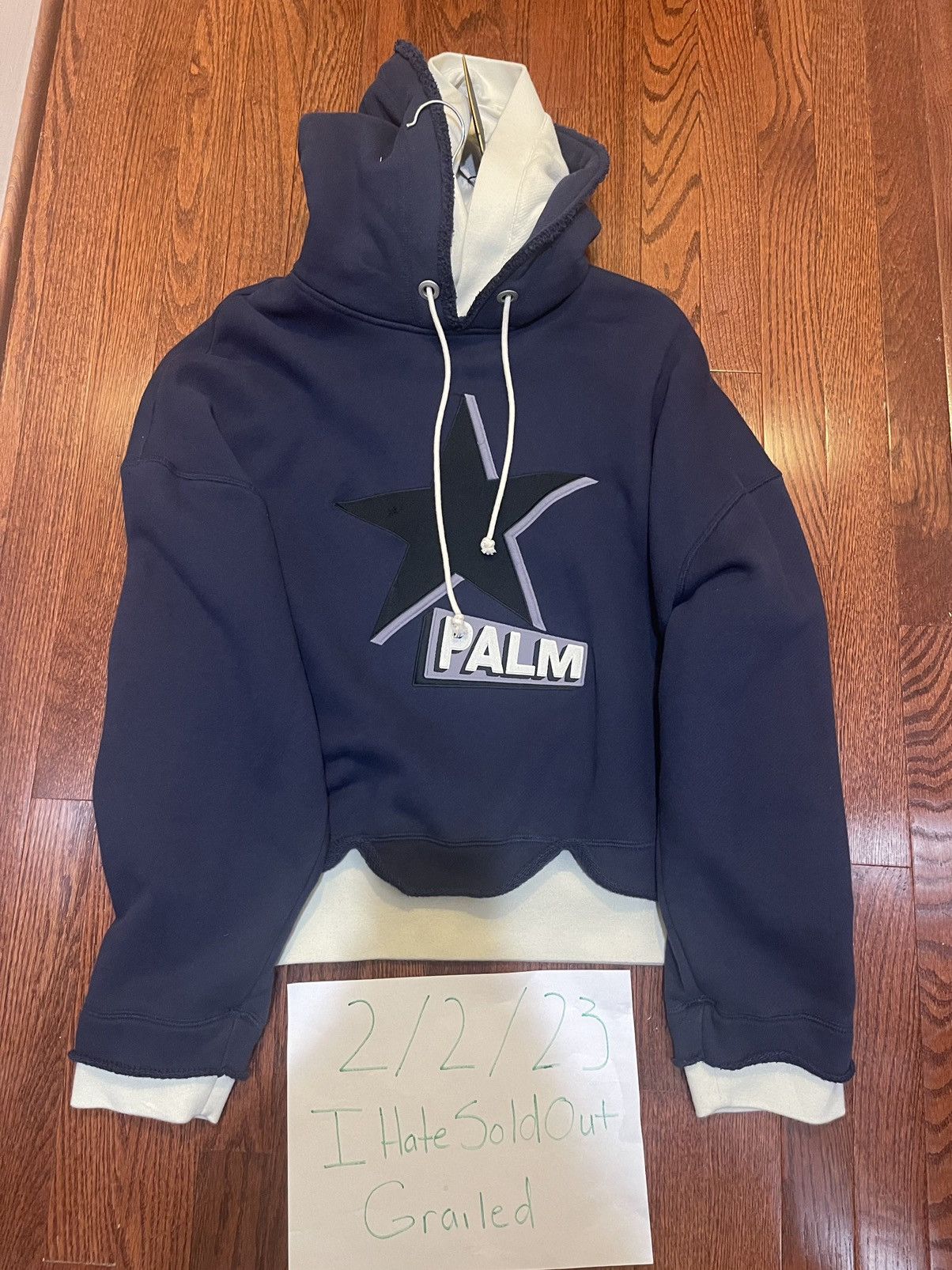 image of Palm Angels Palm Angel Double Layer Rockstar Hoodie in Navy, Men's (Size Small)