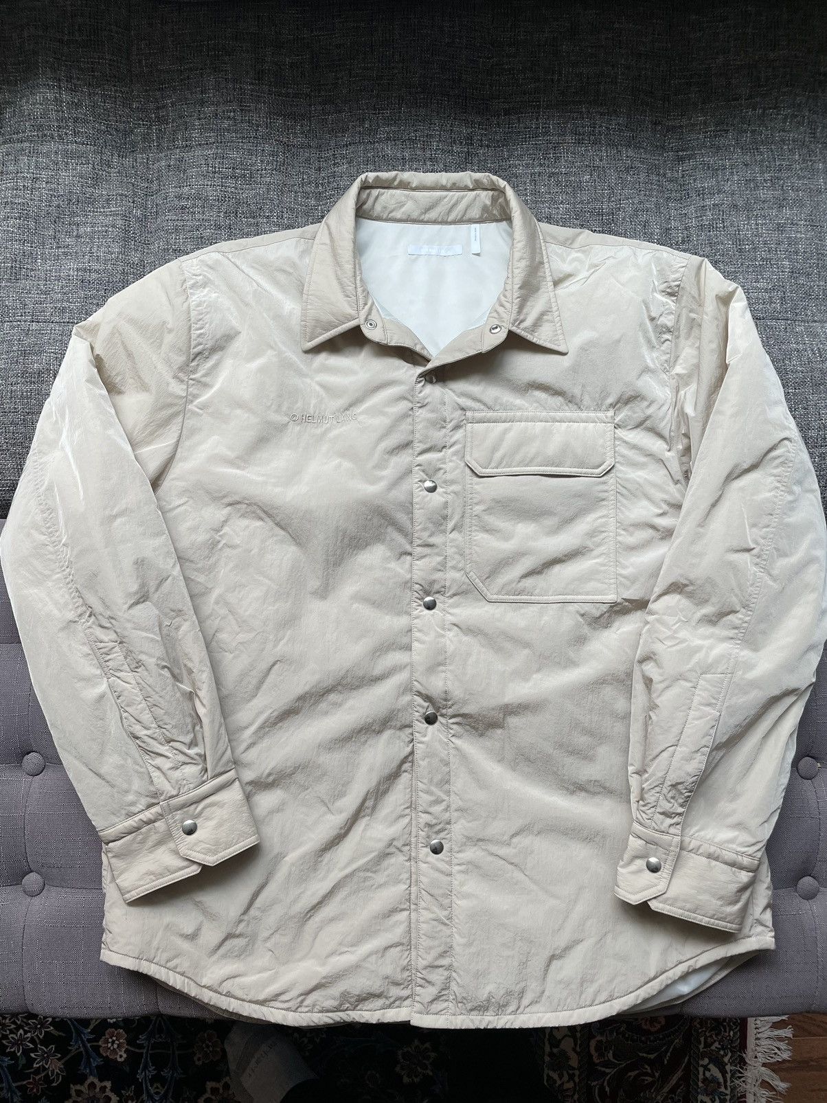 image of Helmut Lang Helmet Lang Cream Nylon Overshirt Jacket in Offwhite, Men's (Size XL)