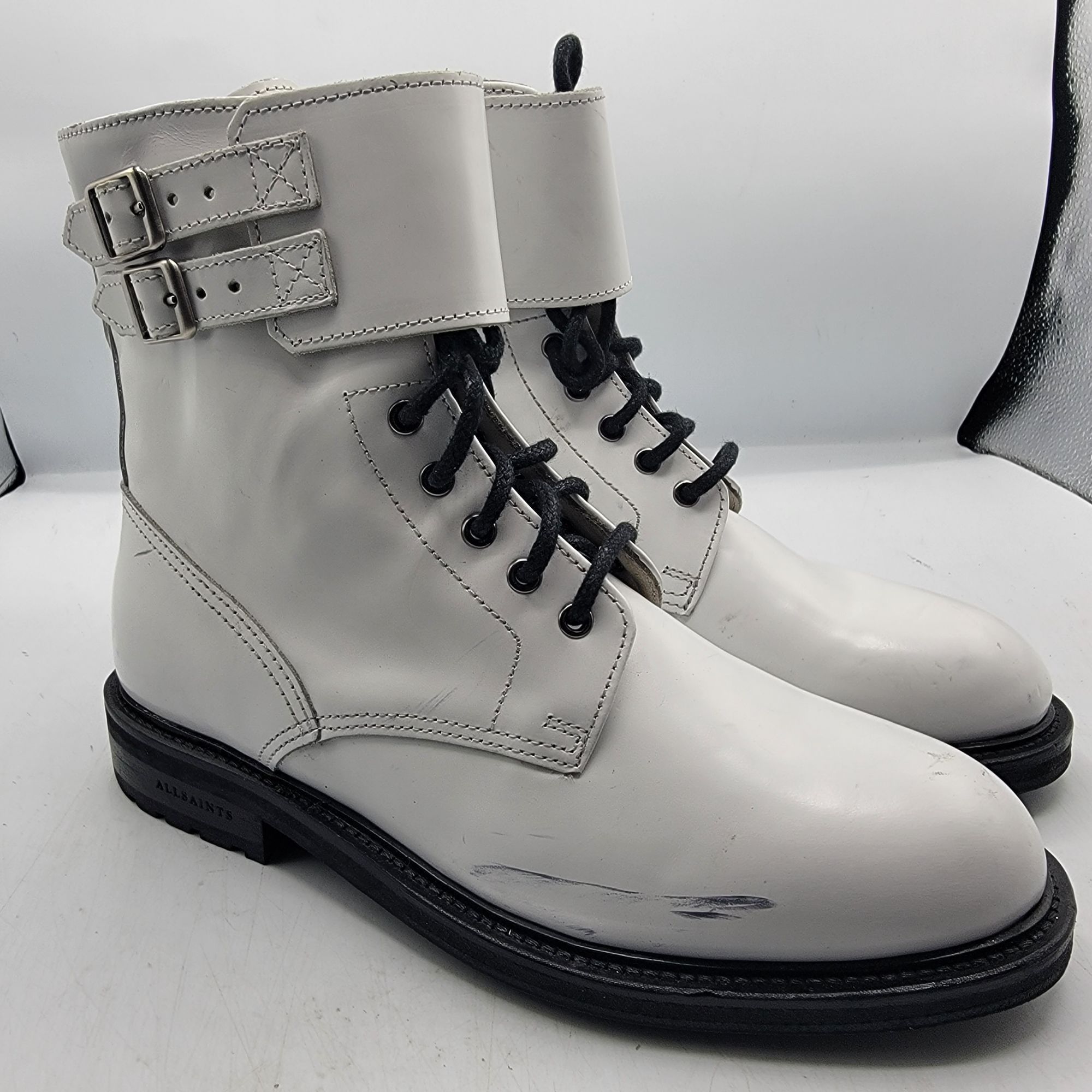 All Saints Brigade Womens Size 6 White Leather Combat Boot E