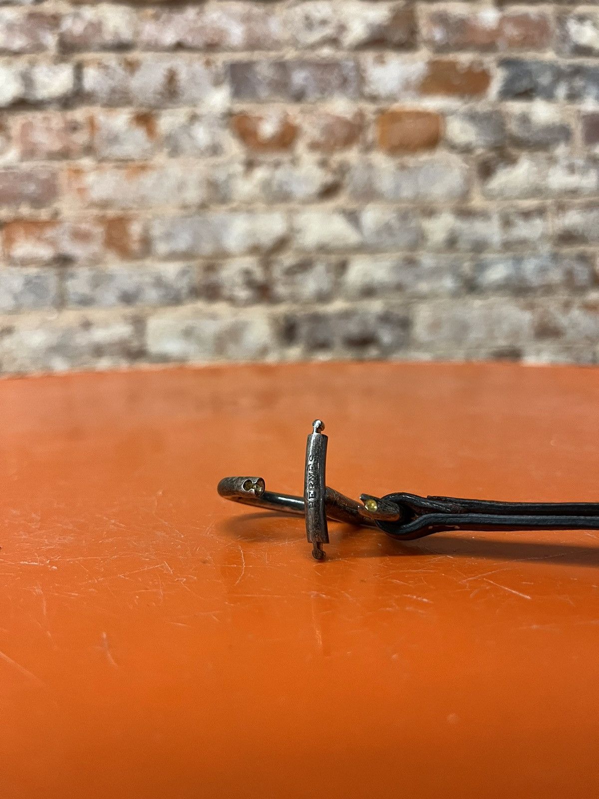 Hermés Sterling Silver Brown Leather Key Ring/ Bag Charm Miscellaneous