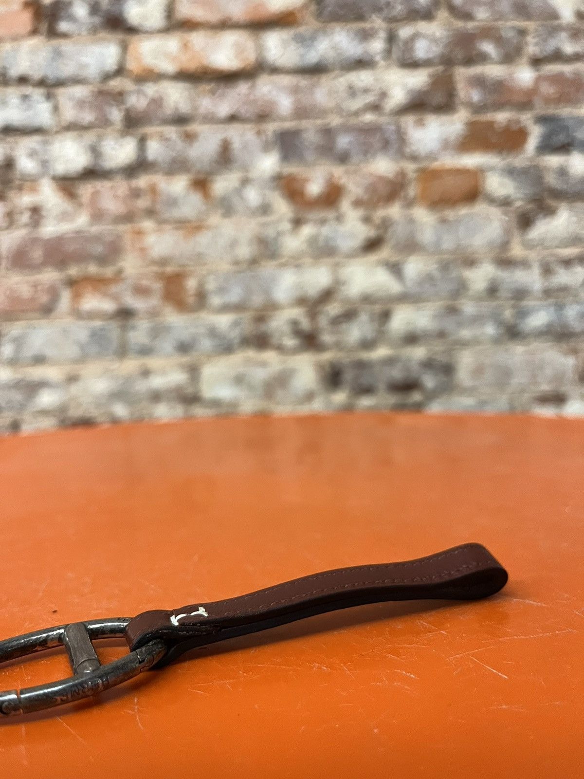 Hermés Sterling Silver Brown Leather Key Ring/ Bag Charm Miscellaneous