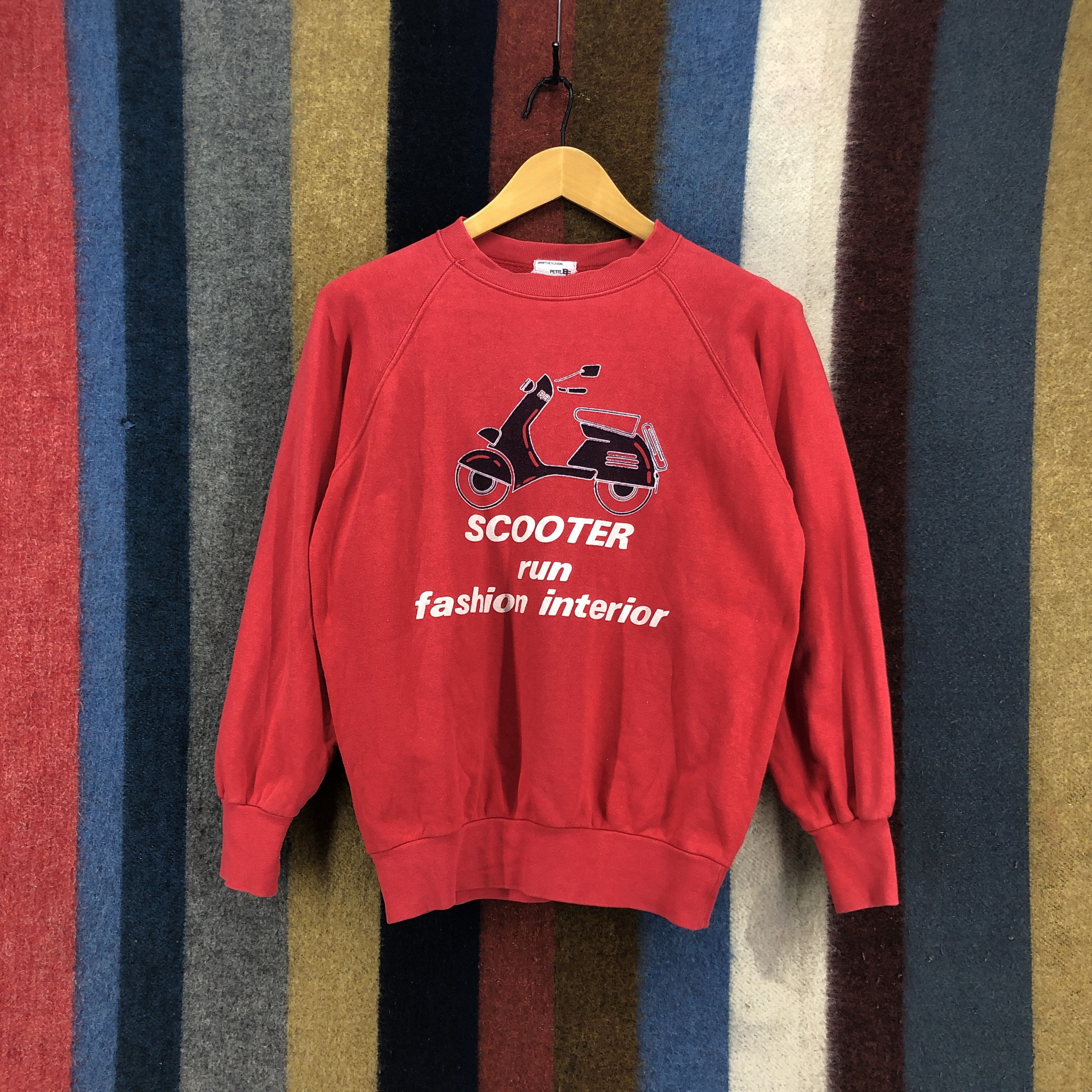 image of 90's Vintage Petit Bb Scooter Crew Neck Sweatshirt 634/aa in Red, Men's (Size Small)