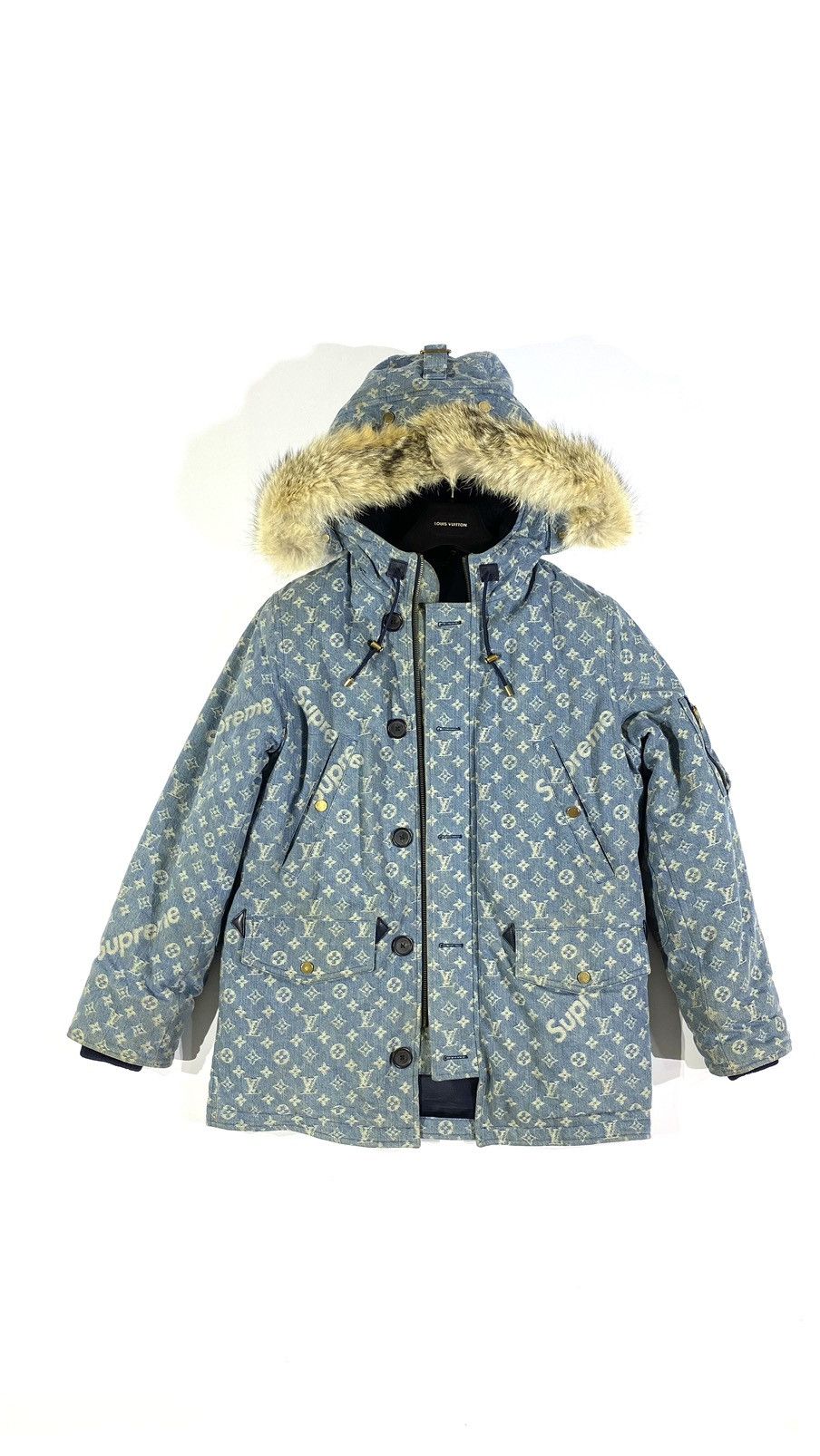 Supreme lv washed denim on sale parka