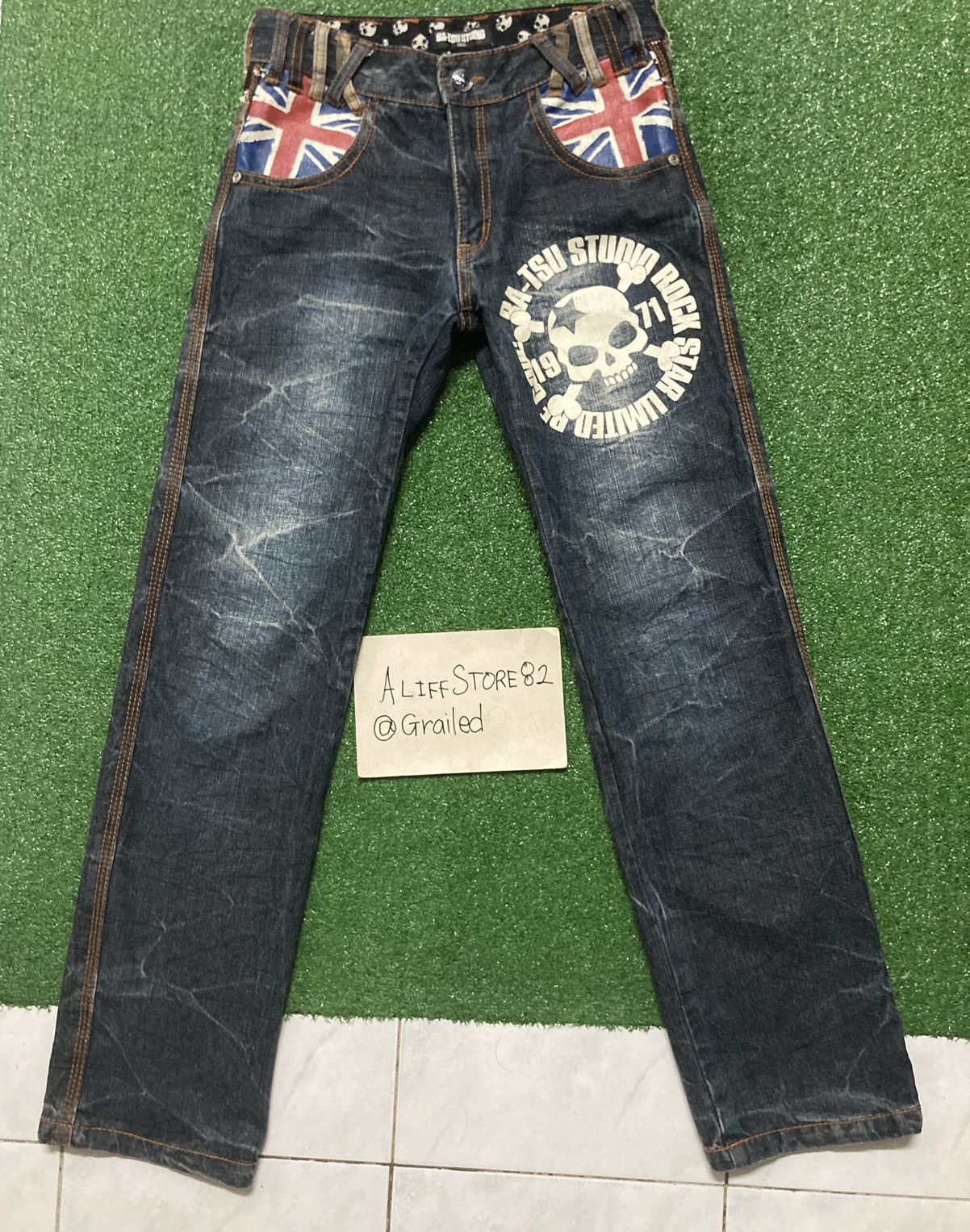 Ba-tsu Studio Skull Design Denim Pants