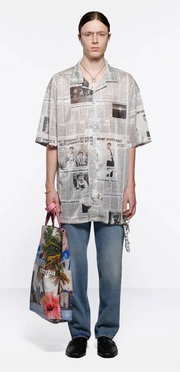 トップス balenciaga stripe newspaper shirt Balenciaga Newspaper Shirt | Grailed