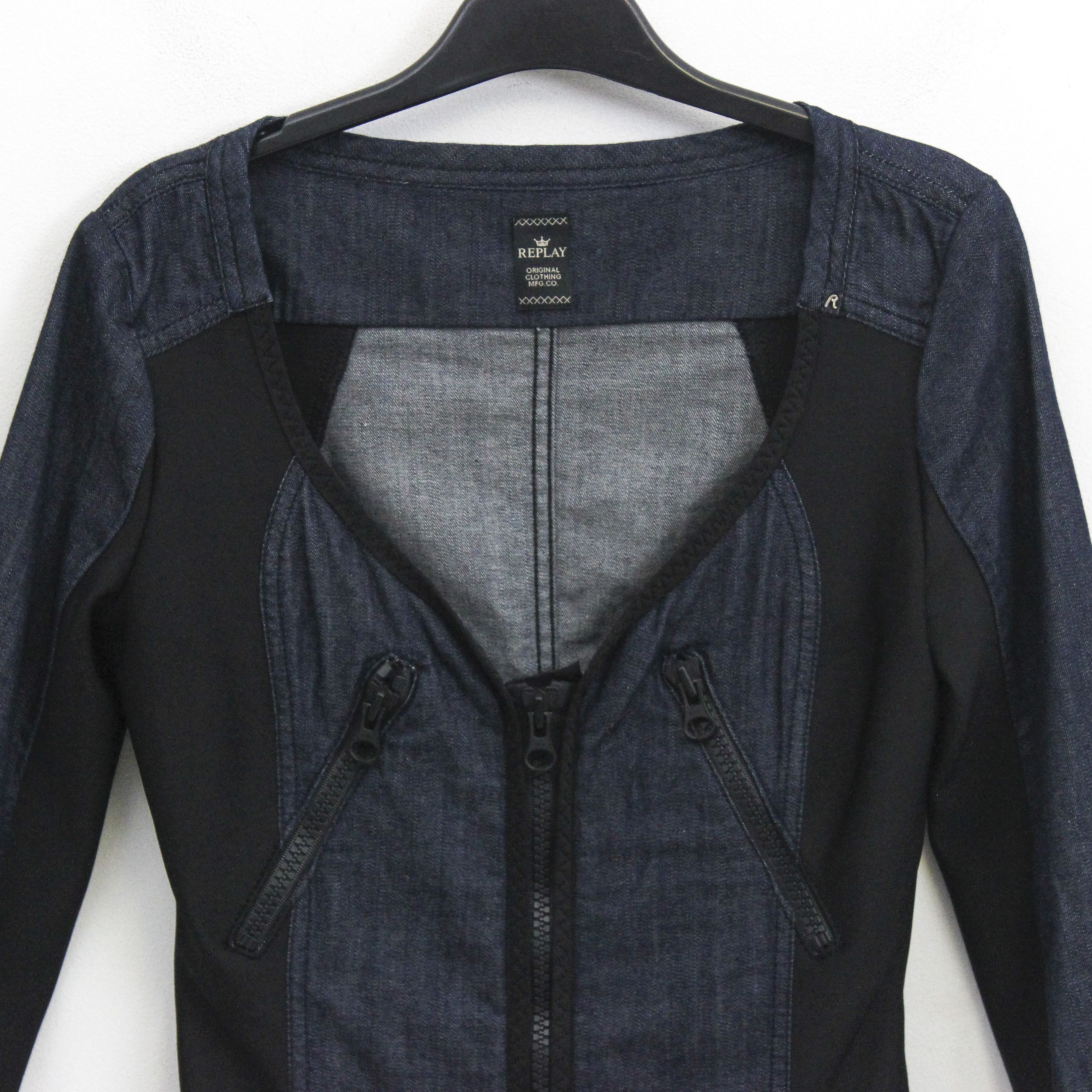Replay Denim Midi Tight Dress 3/4 Sleeve Jean Zip Up Bodycon Navy Size XS / US 0-2 / IT 36-38 - 2 Thumbnail