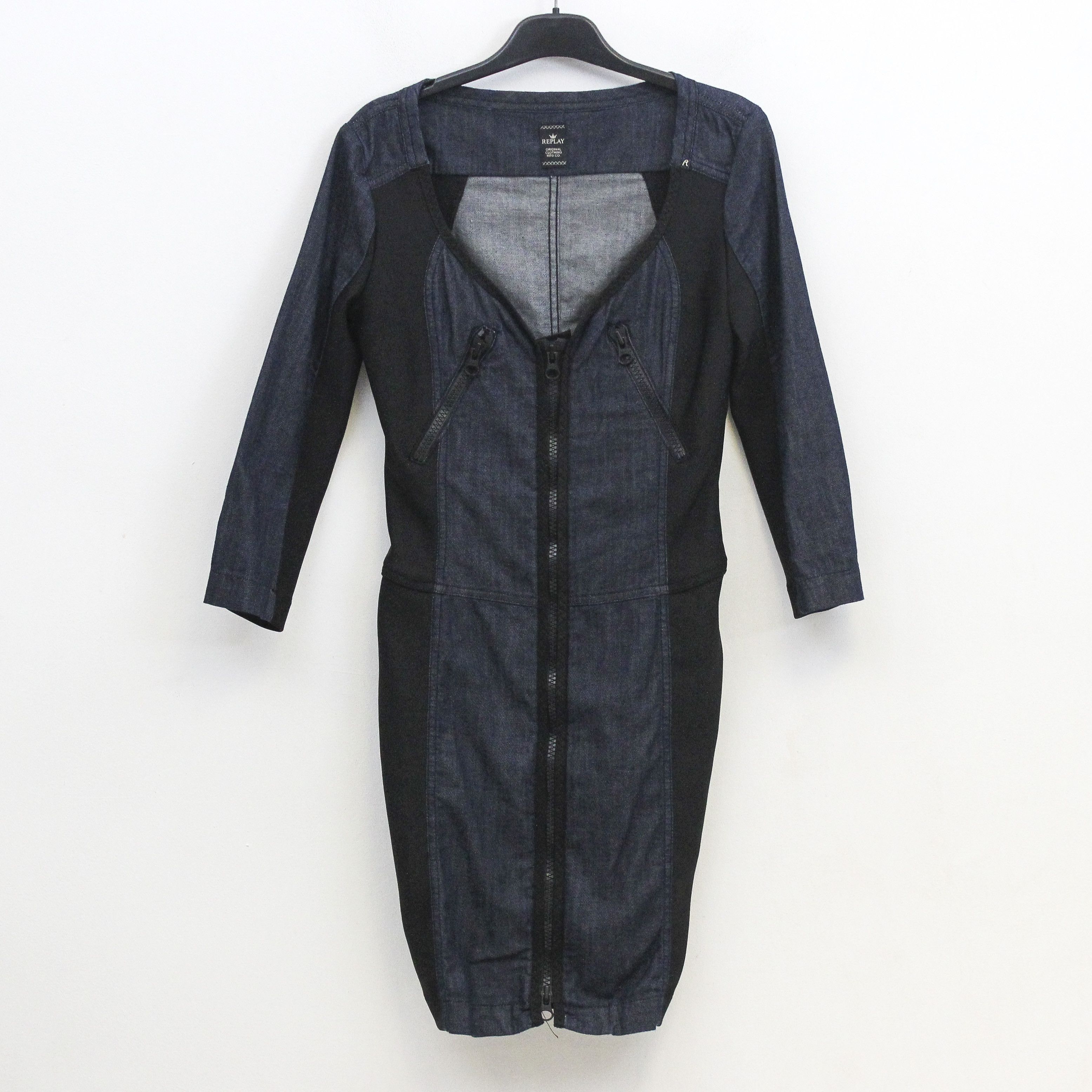 Replay Denim Midi Tight Dress 3/4 Sleeve Jean Zip Up Bodycon Navy Size XS / US 0-2 / IT 36-38 - 1 Thumbnail