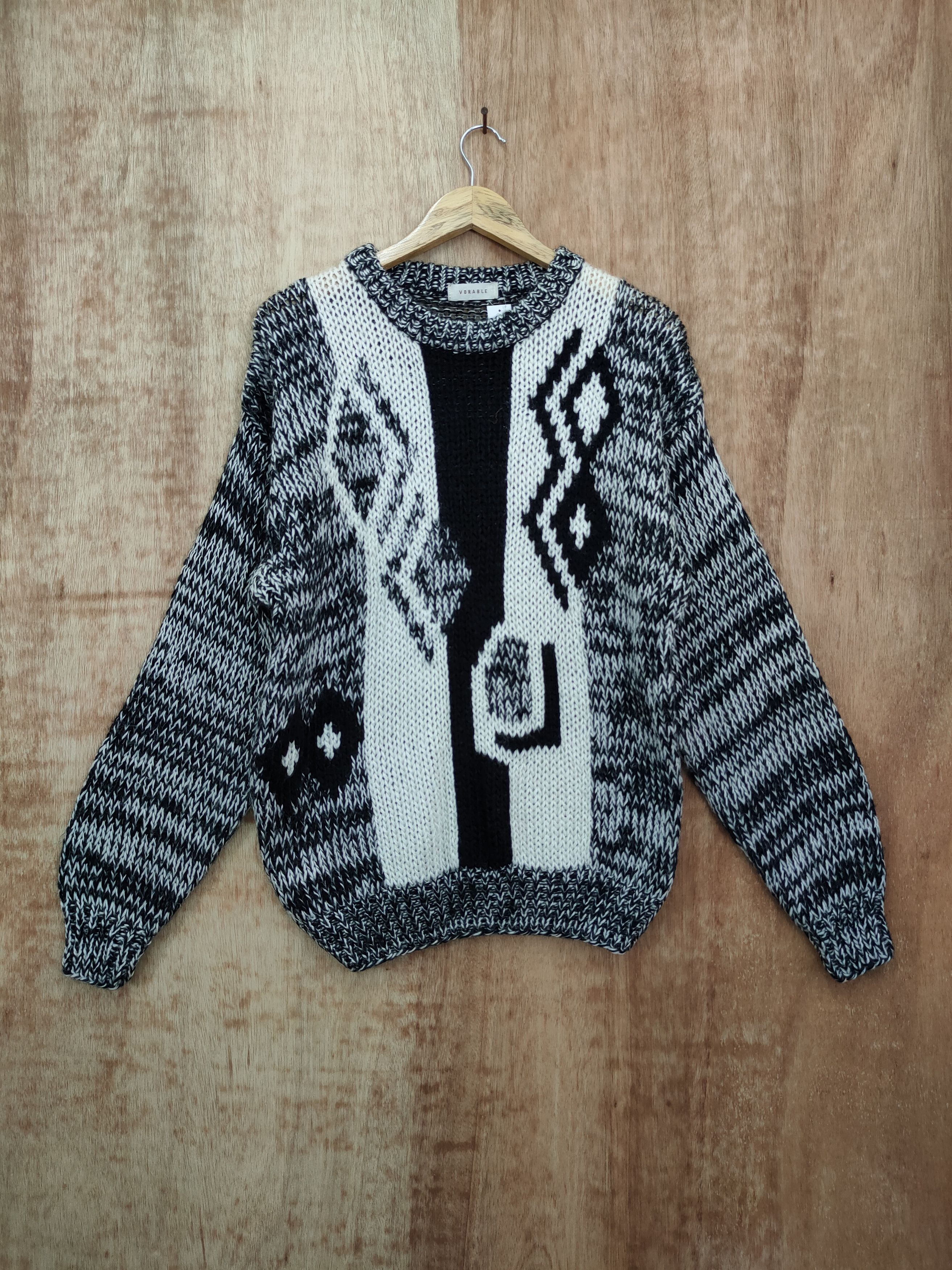 image of Vorable Japan Art Mohair Cable Aran Isle Knitwear 46-154 in Grey, Men's (Size Medium)