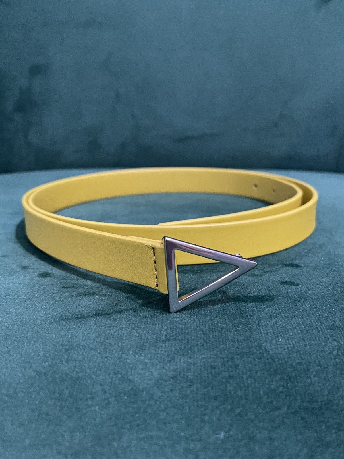 image of Bottega Veneta Yellow Leather Triangle Buckle Belt Size 105, Men's
